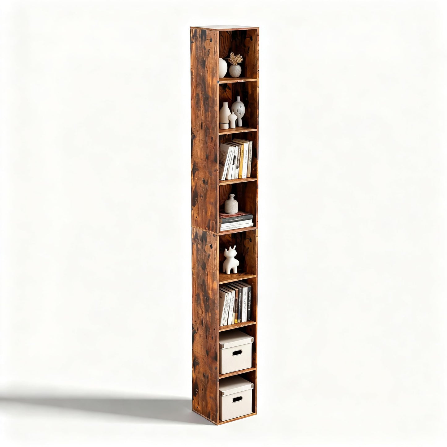 NewBeth 8-Cube Storage Organizer Bookcase, White, Tall Narrow Bookshelf for Home Office (Retro Brown)