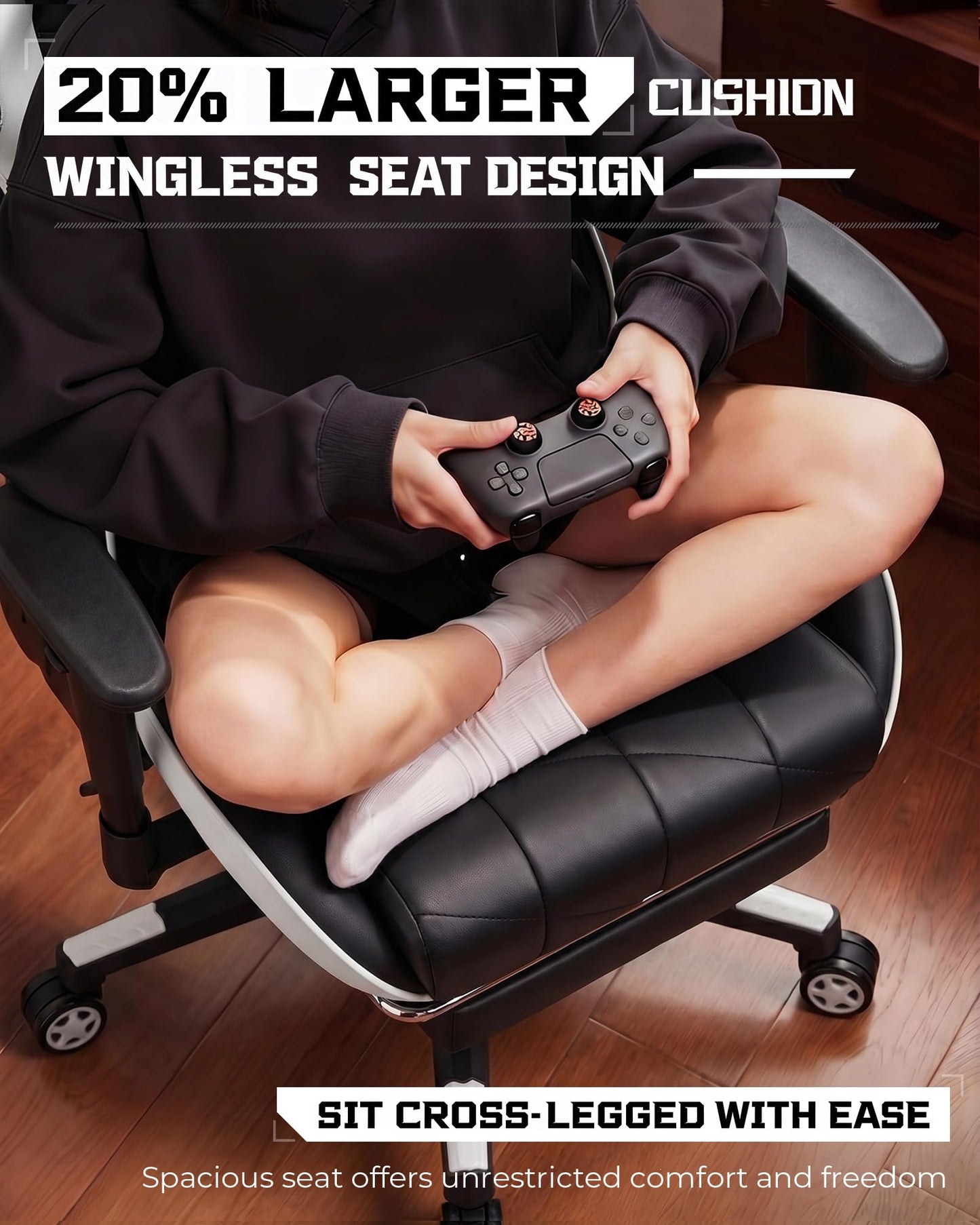 Gaming Chair, Big and Tall Video Game Chair with High Back PU Leather, Home Office Ergonomic Computer Chair with Footrest, Adjustable Height, 360° Swivel Wheels for Adults and Teens (White)
