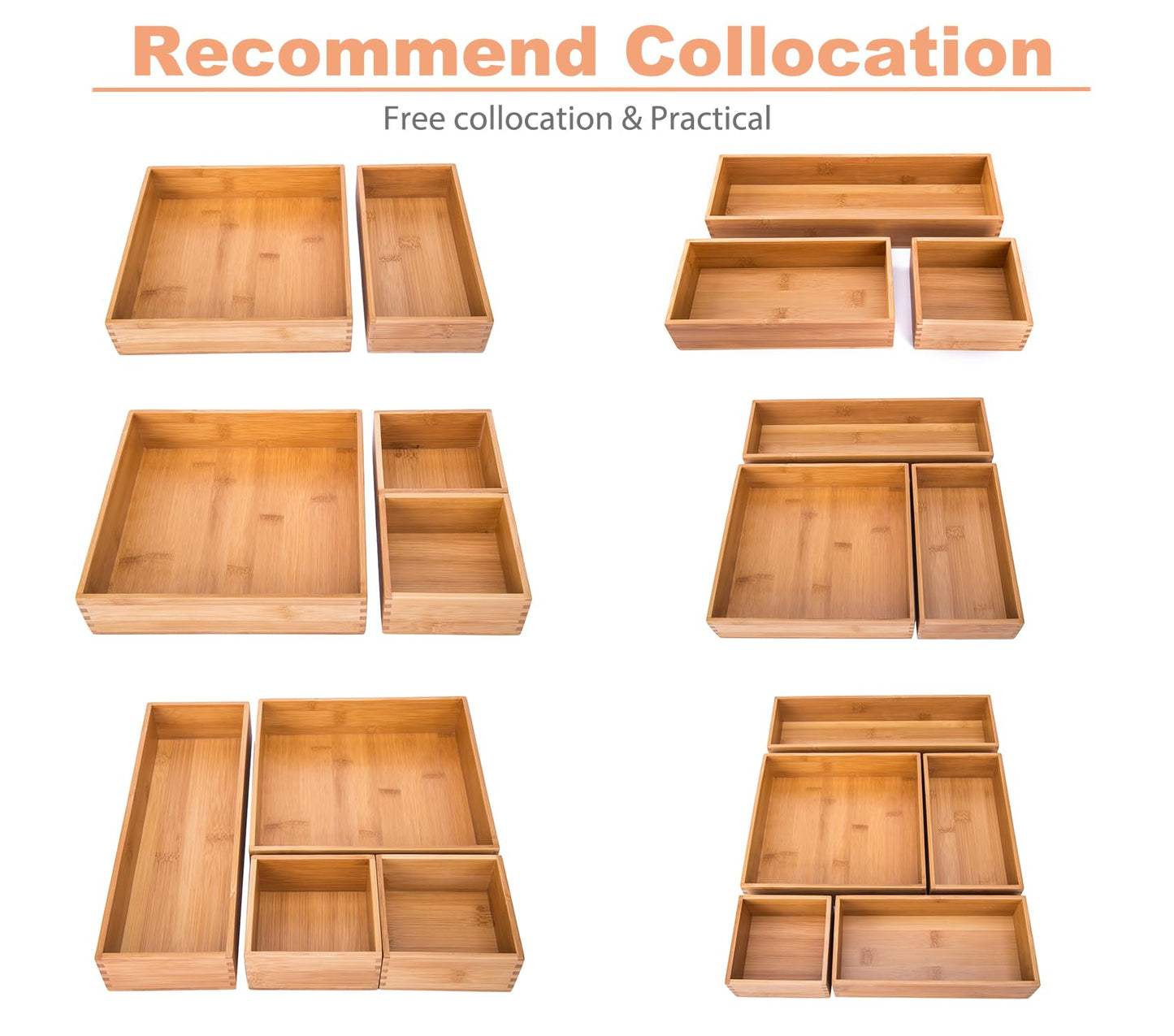Sansnow Bamboo Drawer Oragnizer Box, Kitchen Seasoning Organizer Tray, Tableware Knife Fork Organizer Box, Home Drawer Sorting Box, Bamboo 12"*4"