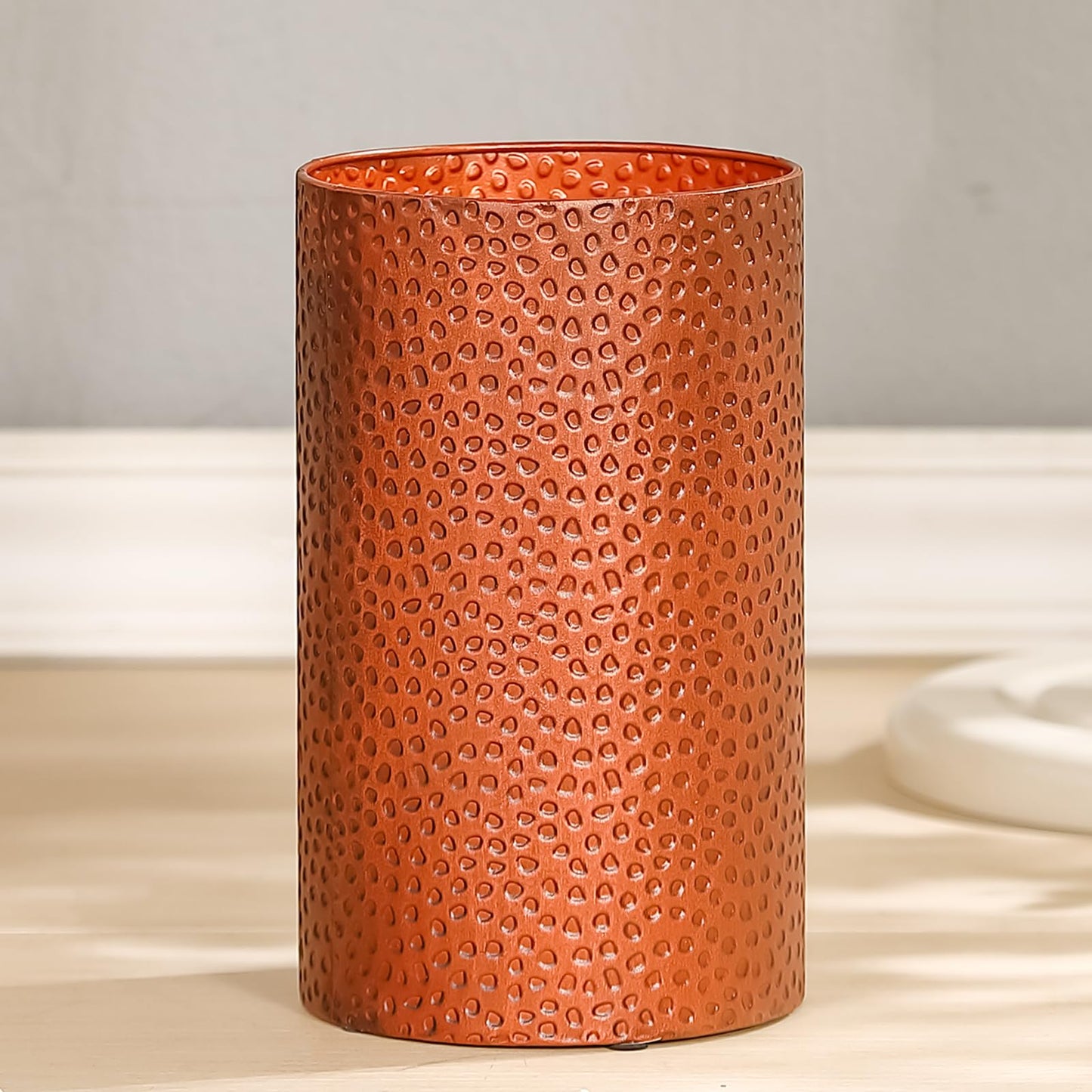 Wenbery Hand-Hammered Antique Copper Metal Trash Can, Small Decorative Wastebasket for Bathroom, Bedroom, Office, Kitchen & Dorm - Durable Round Garbage Bin, 7" W X 7" L X 12" H