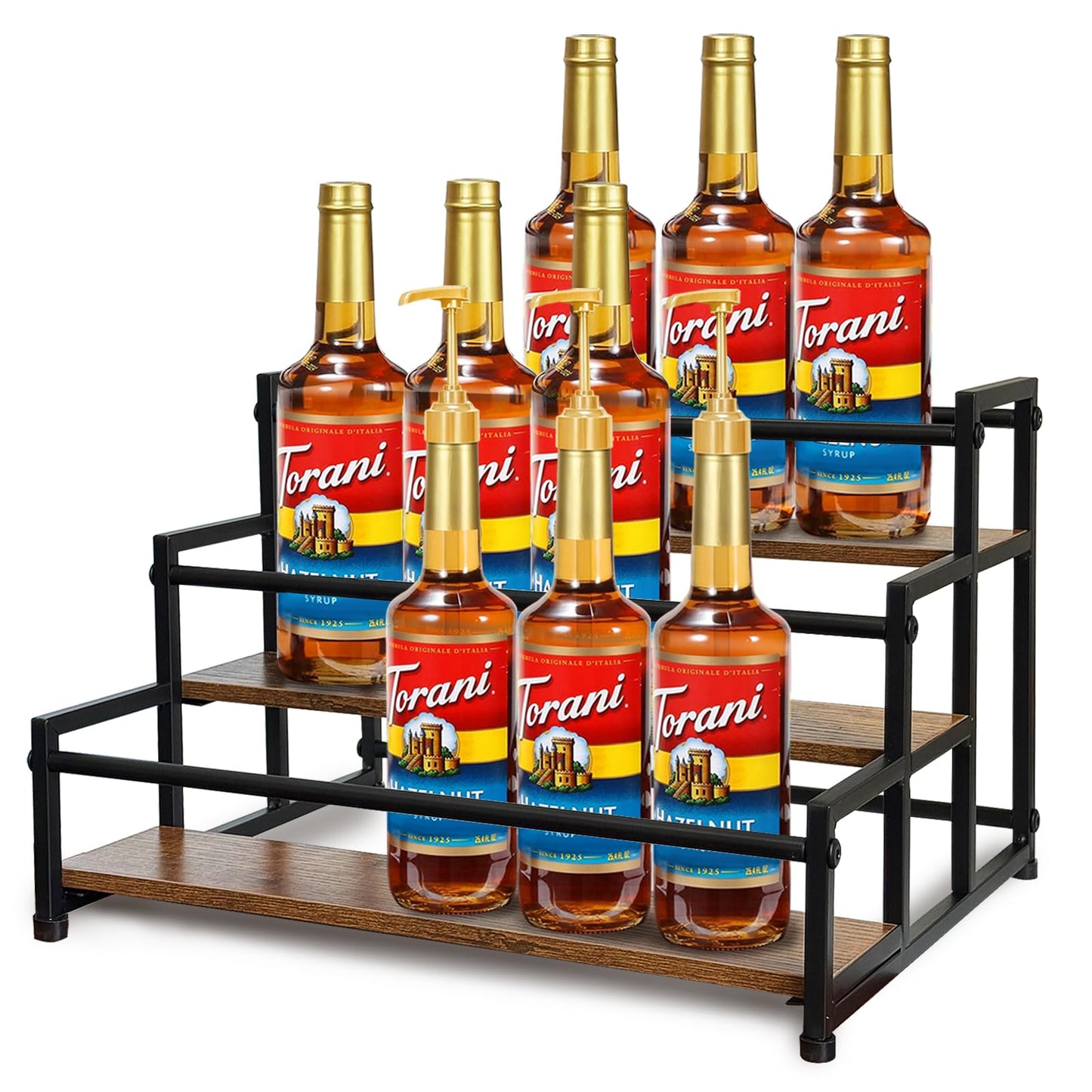 Klxuyuo 3-Tier Coffee Syrup Rack for 15 Bottles (750ml) –Sturdy Coffee Syrup Organizer for Bar, Kitchen, Café, Office