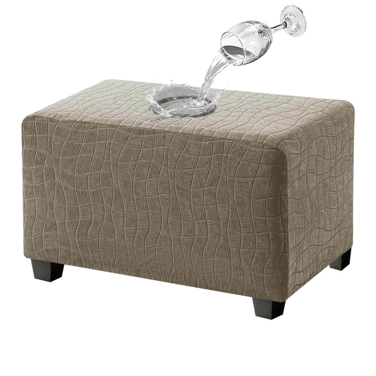 MAXIJIN Waterproof Ottoman Cover Rectangle Stretch Ottoman Slipcovers Square Thick Stool Covers Storage Footrest Furniture Protector with Non-Slip Elastic Bottom (Small, Khaki)