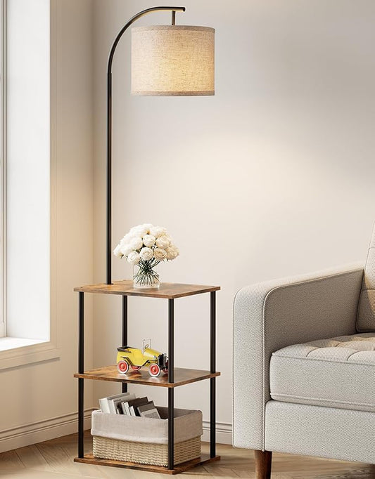 PARTPHONER Floor Lamp with Table, Night Stand with Lamp, Narrow Side Table with