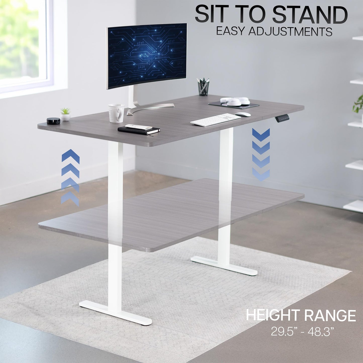 VIVO Electric 71 x 36 inch Standing Desk, Dual Motor Memory Controller Height Adjustment, E2B Series, Dark Gray Top White Frame, DESK-KIT-E2W7G-36