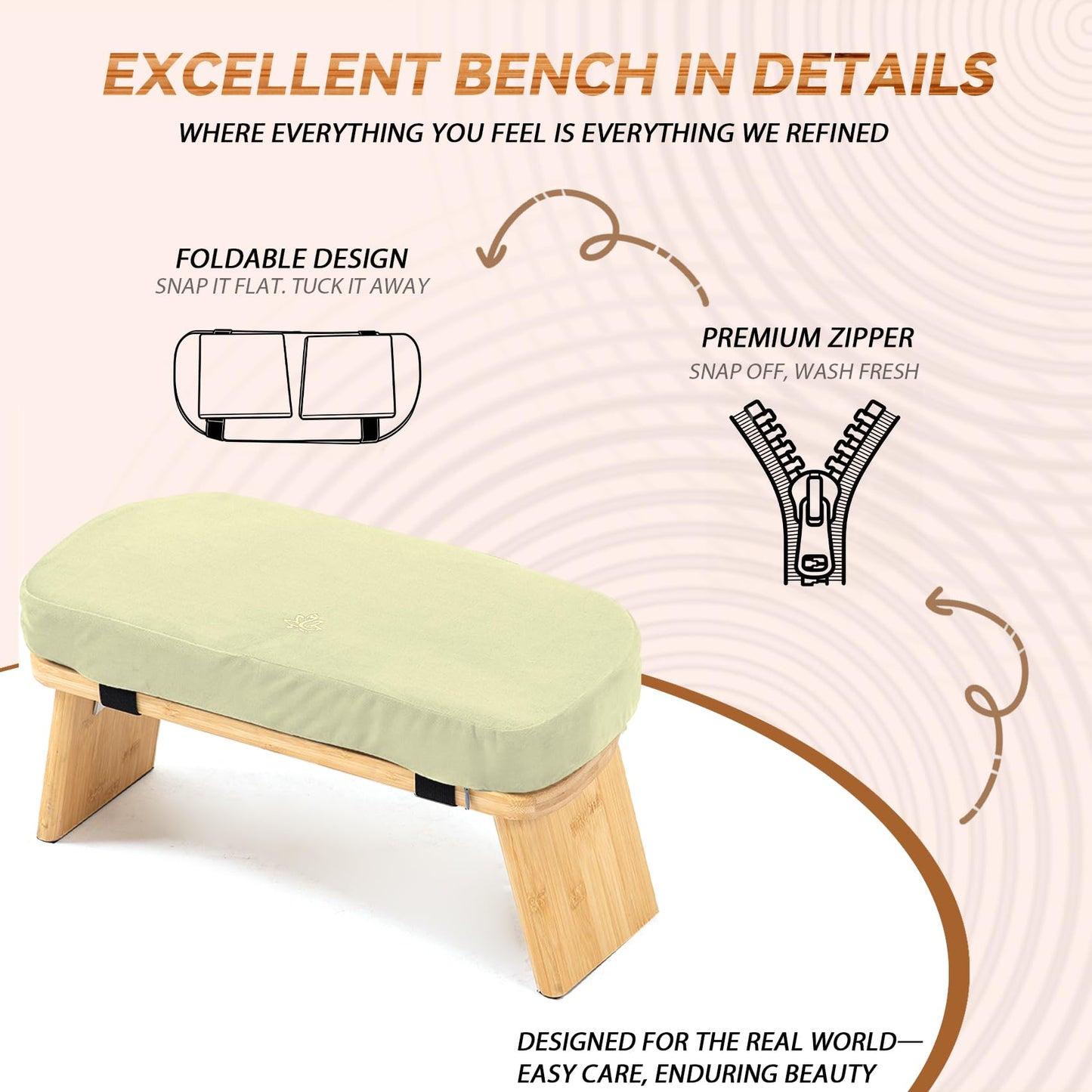 Estleys Meditation Bench, Bamboo Meditation Stool, Folding Kneeling Meditation Bench, Seiza Prayer Bench (Beige)