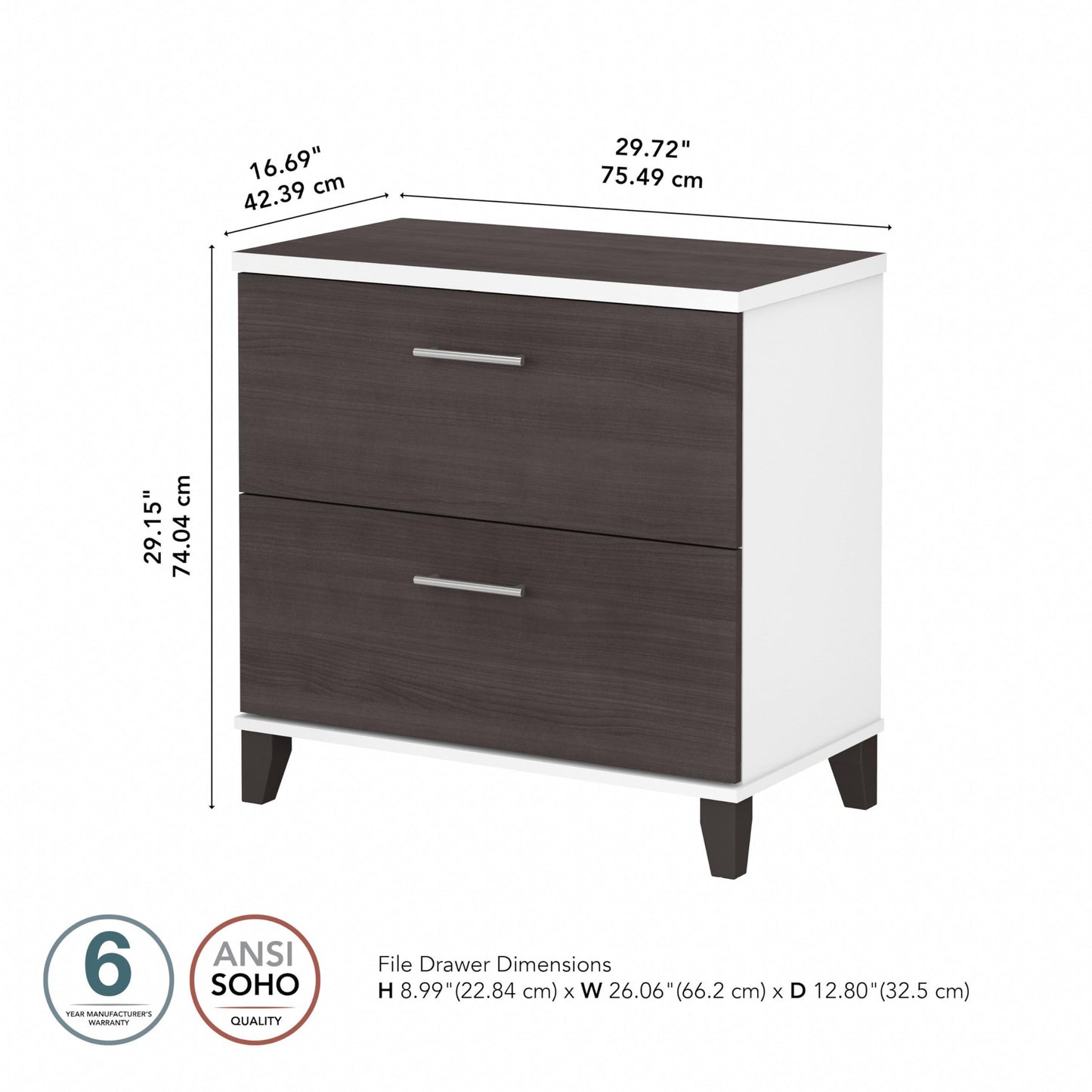 Bush Home 2 Drawer Lateral File Cabinet, Letter and Legal-Size Document Storage for Home or Professional Office, Somerset Collection, White and Storm Gray