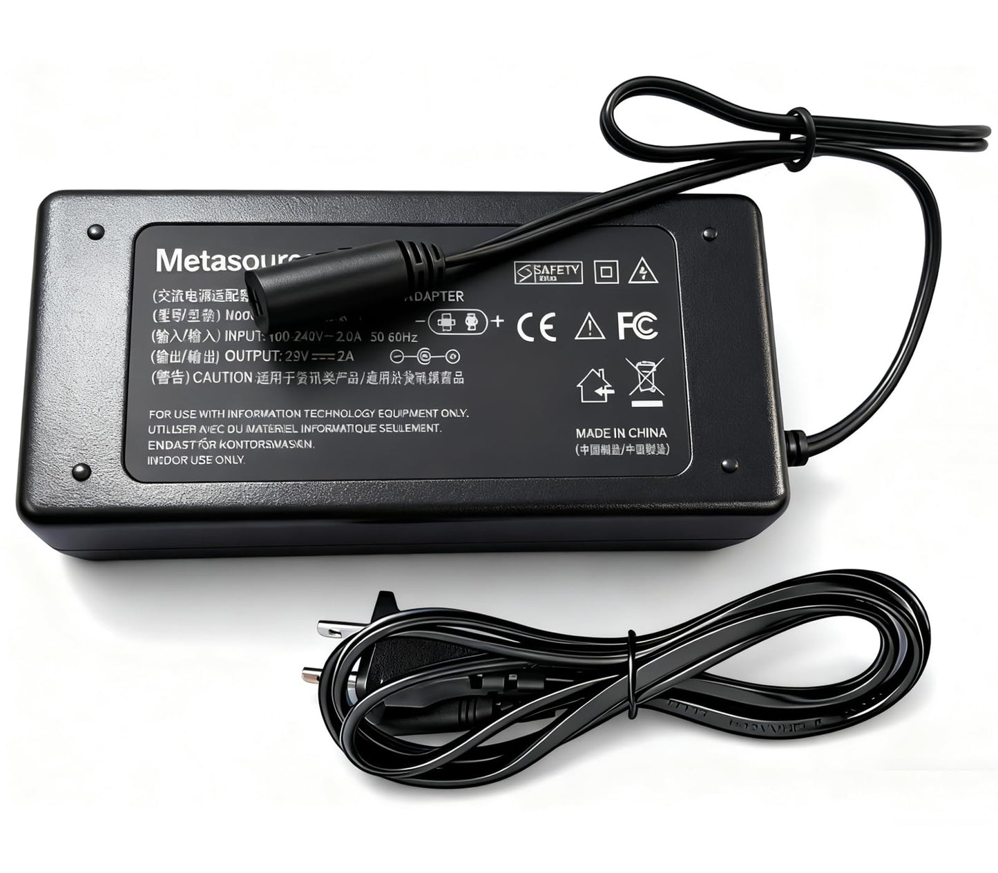 Metasources 2-Prong 29V AC/DC Adapter Compatible with Furmax ST241 40" 48" 55" 63" 40 x 24 48 x 24 55 x 24 in 63 x 24 Inches Electric Height Adjustable Sit Stand Up Standing Desk Power Supply Cord