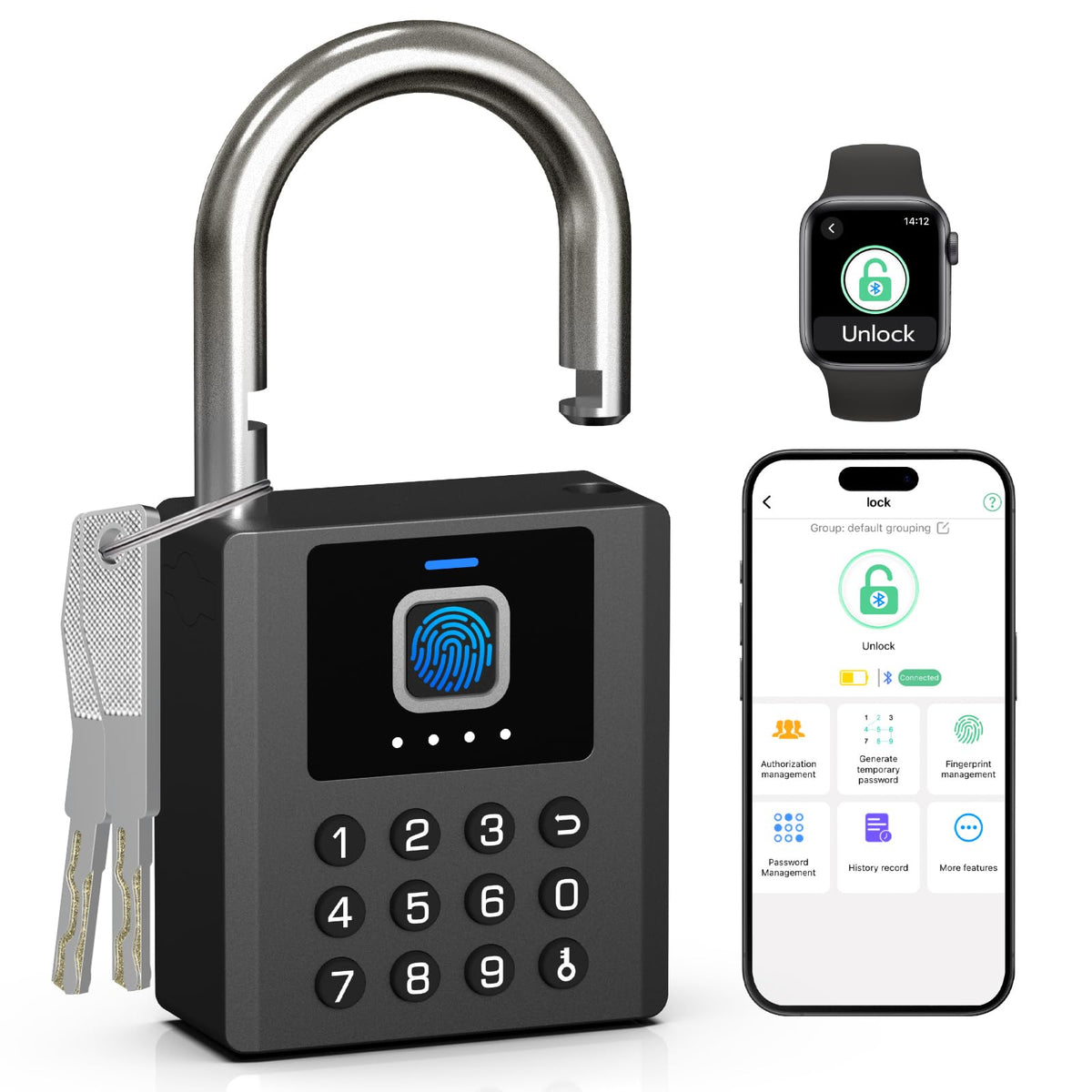Foxlock Heavy Duty Smart Padlock with Key, Fingerprint Biometric Combo Lock with Bluetooth APP, Waterproof Electronic Digital Lock for Gate Outdoor Fence Storage Unit Outdoor Fence Shed Gym