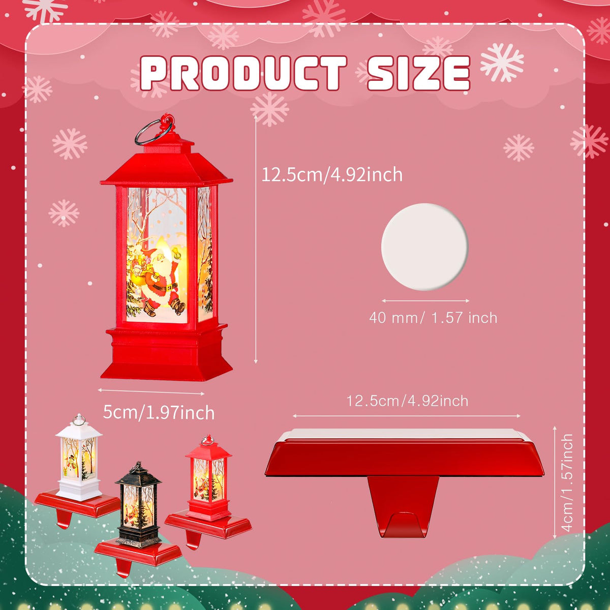 Ceenna 6 Sets Christmas Stocking Holders for Mantle with LED Light Xmas Stocking Fireplace Hooks Hanger Christmas Decoration for Fireplace Mantle