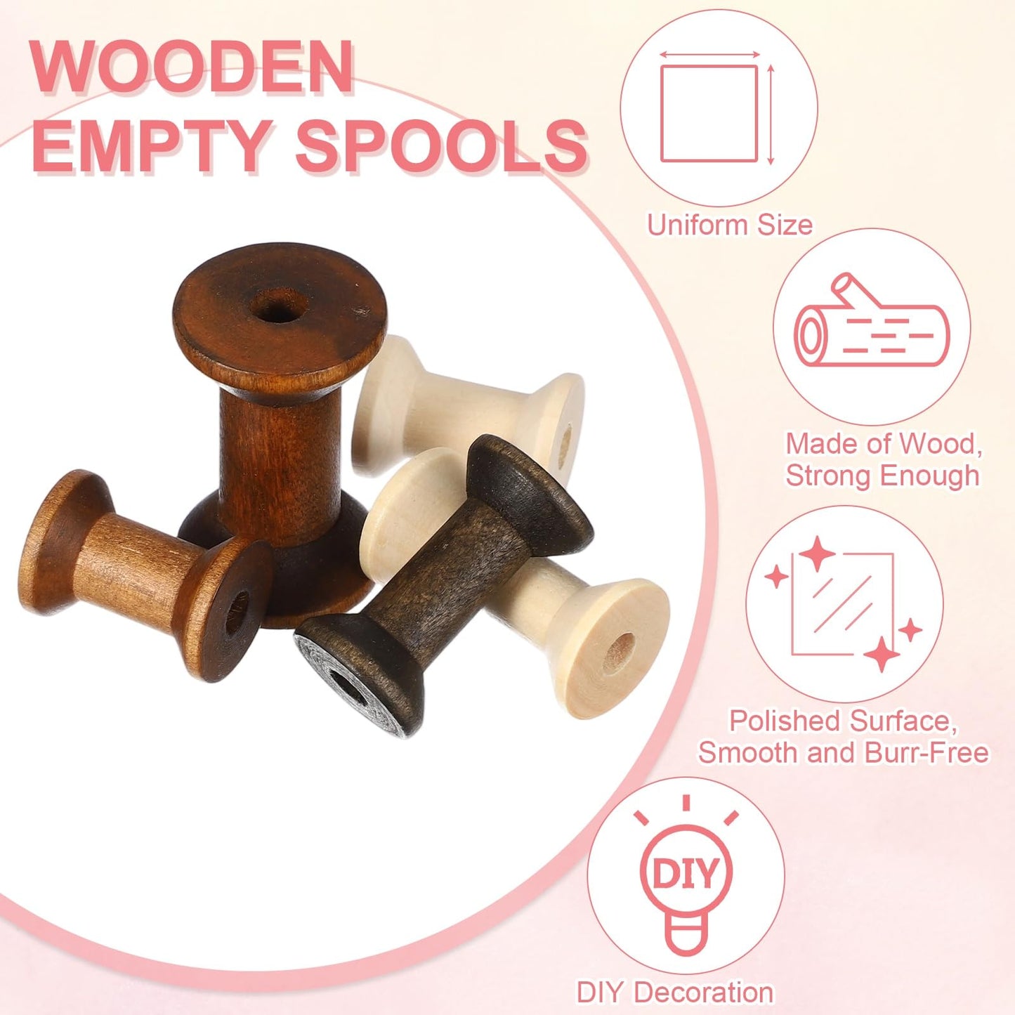 YELARXI Wooden Empty Spools, Empty Sewing Bobbins Thread Holder Unfinished Wood Spool Tool Rotatable -Fit for (Textile Wire Weaving/Arts DIY/Embroidery) 1.2 in & 24 Pcs & Dark Brown