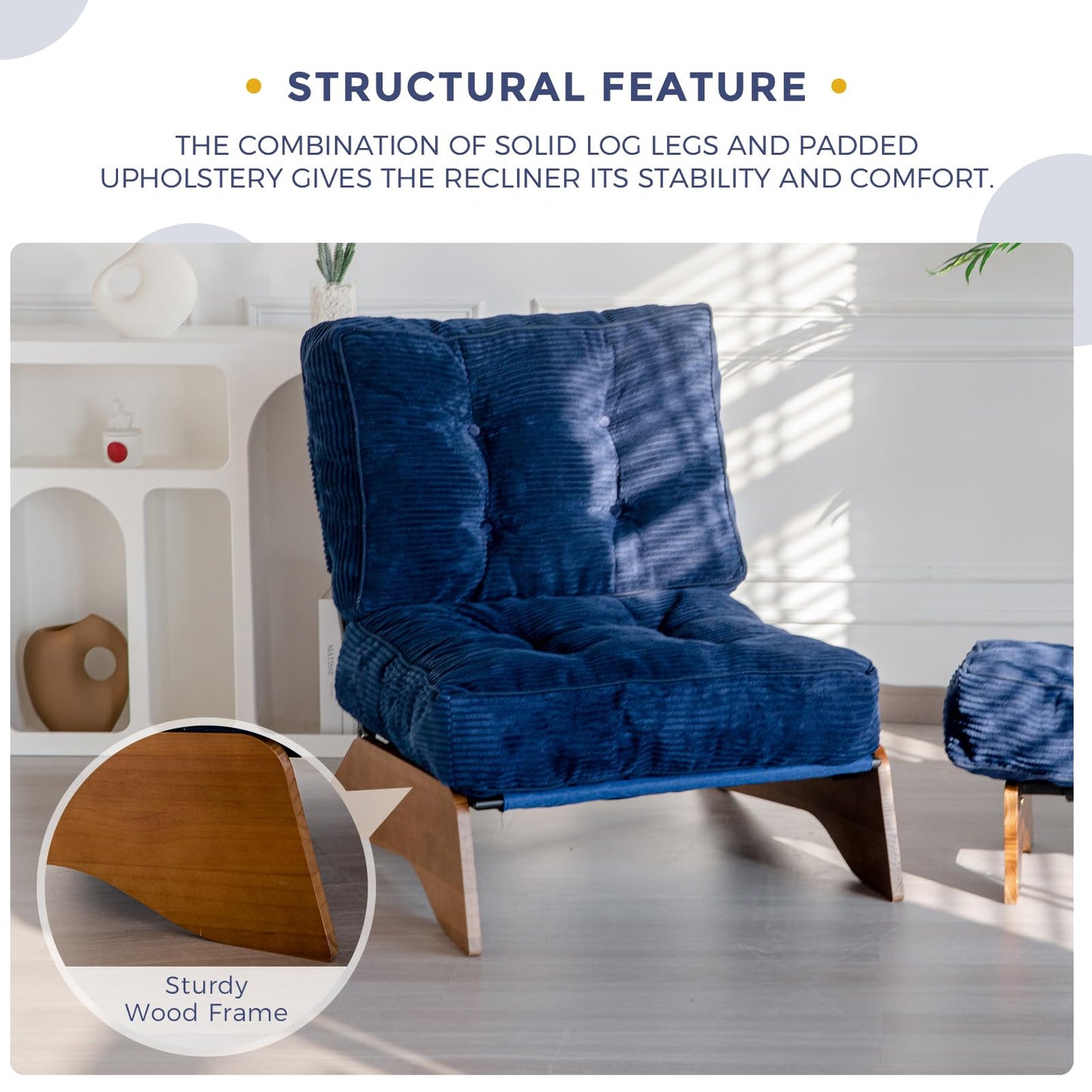 MAXYOYO Accent Chair with Ottoman Adjustable Backrest, Tufted Living Room Chair Upholstered Lounge Chair with Footrest Set, Modern Chair Cozy Reclining Chair for Reading Room, Navy