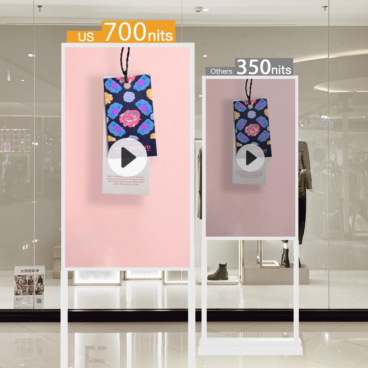 Canlarriz 43 inch Digital Signage Kiosk 700 nits 4K UHD Ultra-Bright Advertising Screen Floor Standing Digital Poster for Retail Display and Trade Show Display Free Web Content Editor Android USB/HDMI