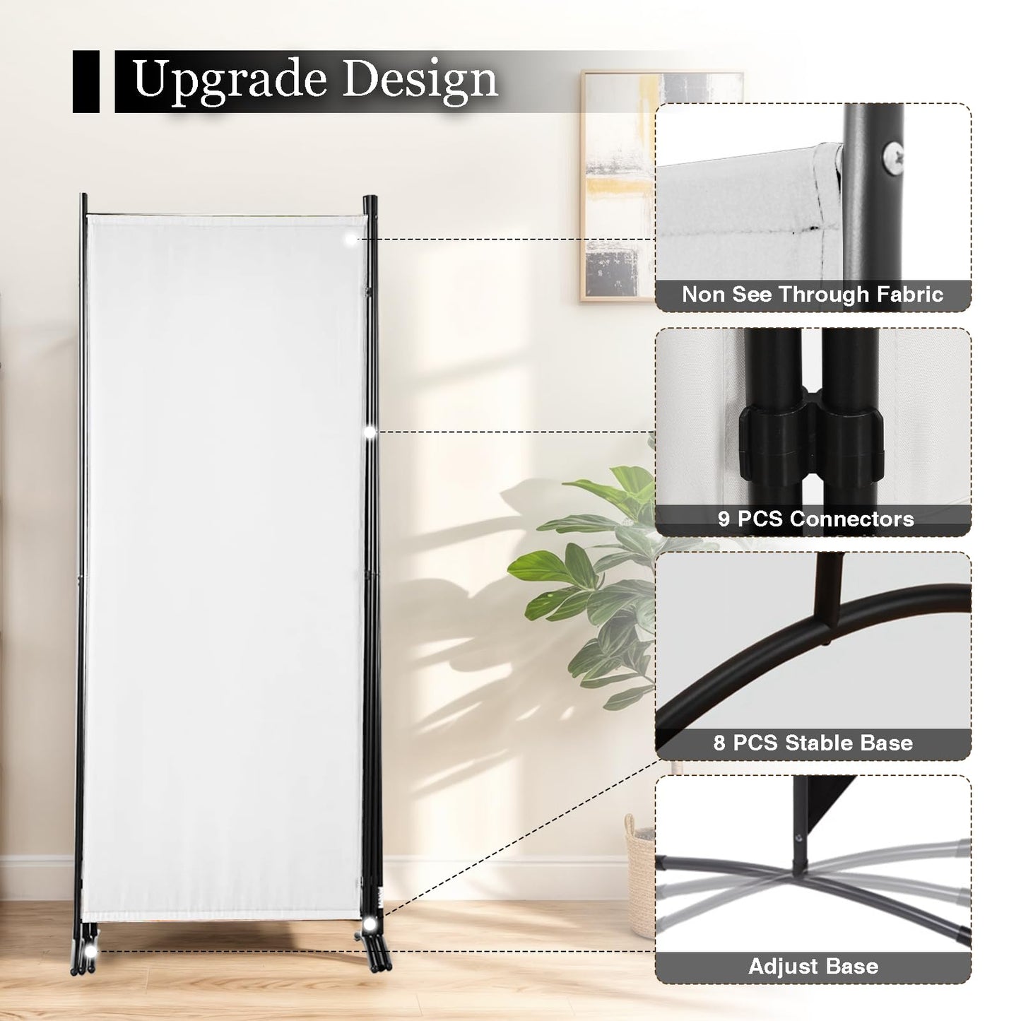 Room Divider, 6FT Tall Folding Partition Room Dividers 4 Panel, Portable and Freestanding Room Divider Screen Wall Divider for Home and Office, White