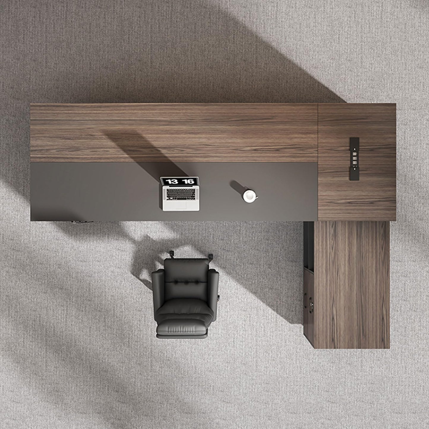 HONGYISHI Brown L Shaped Executive Office Desk with Drawers Modern Large Home Computer Desk with Cabinet and Open Storage Shelf Writing Study Table Business Workstation Set for CEO, Boss