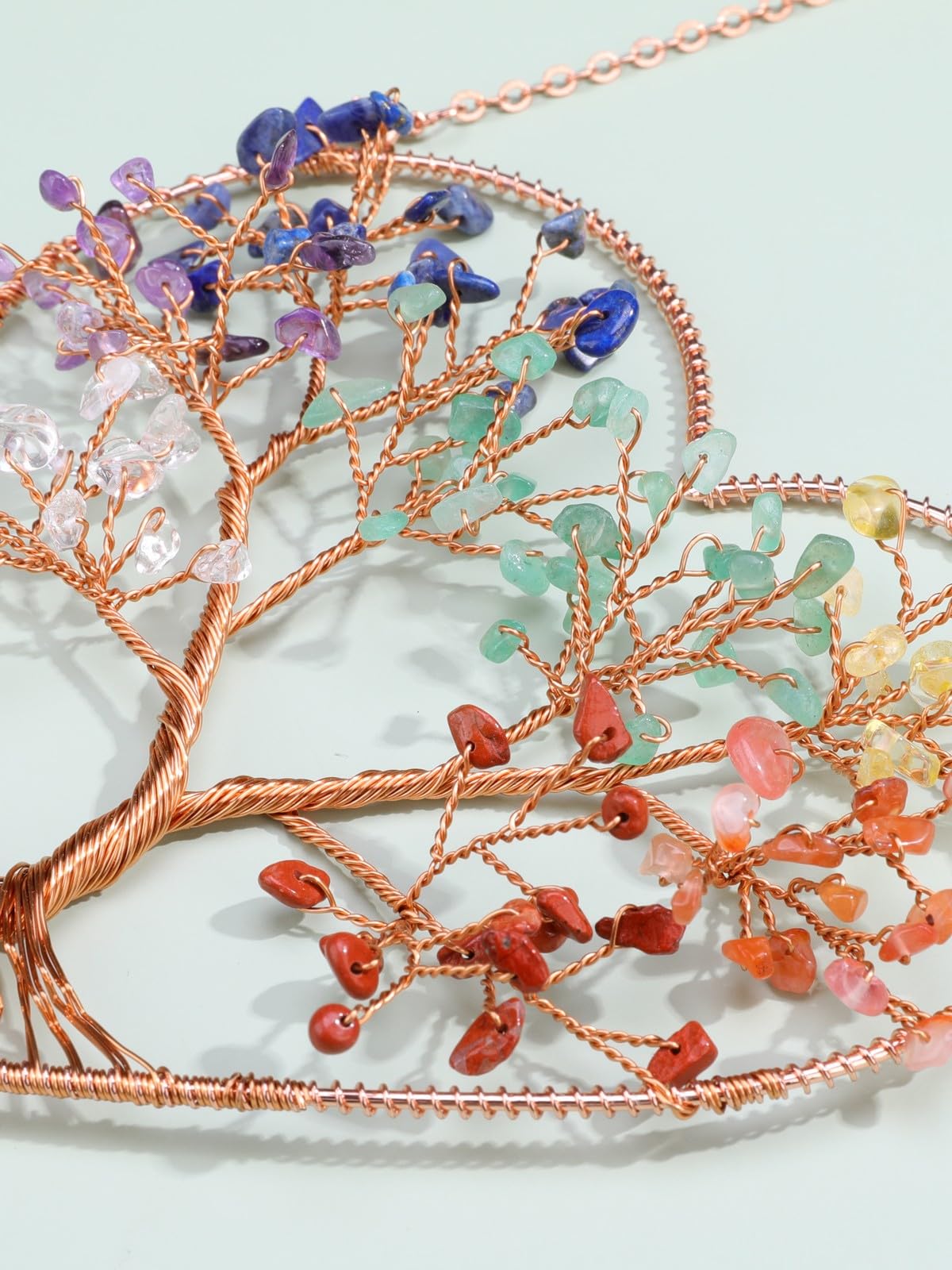 CrystalTears Chakra Crystal Tree Life Heart Hanging Ornament for Home Wall Window Room Decor, Healing Crystals Gemstone Wall Hanger, Positive Crystal Gifts for Women Mom Birthday Christmas