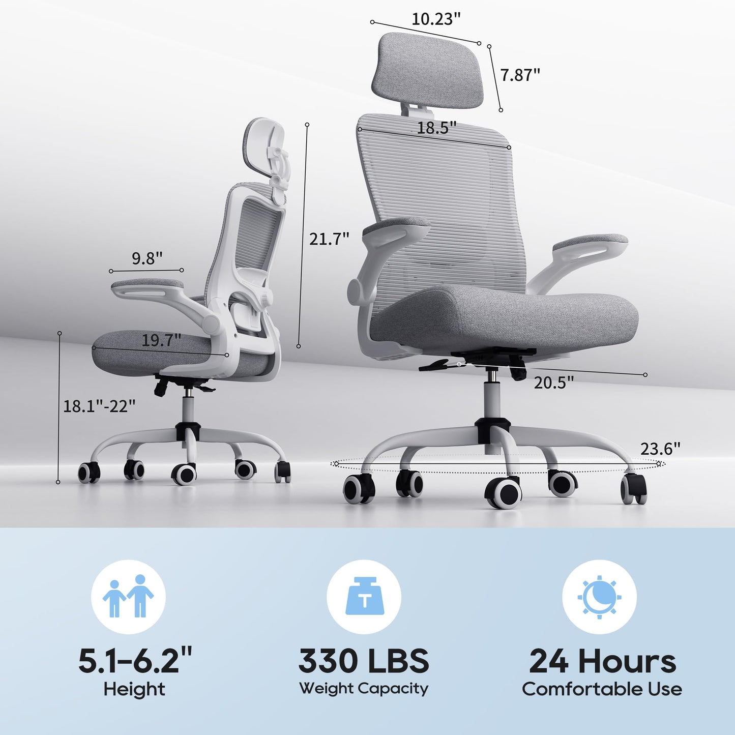 Ergonomic Office Chair for Long Hours, Full-Body Support, Relieve Neck & Back Pressure, 330LBS Capacity, Ideal for Home Office, Office & Study