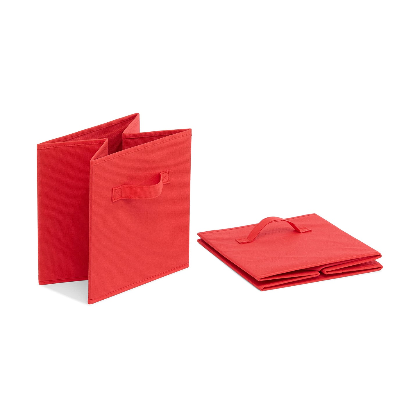 Amazon Basics Collapsible Fabric Storage Bins with Handles, Cube Organizer, Home Organization, 10.5"x10.5"x11", Red, 6-Pack