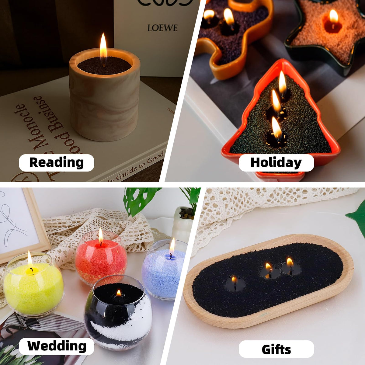 NICEME Black Customized Powder Candle Making Kit, 26Oz Candle Sand with Wicks Pearled Candle Wax for DIY Candles Making Non-Toxic Natural Refillable Sand Beaded Wax for Home Decoration Wedding Party