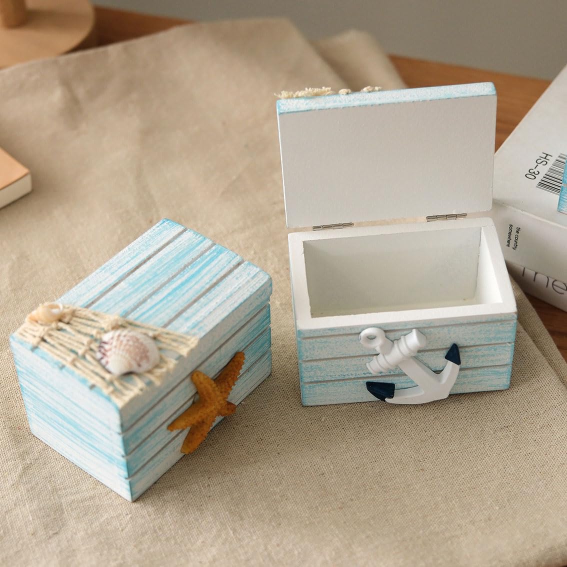 Veridian Living 2 Pack Wooden Handmade Mini Chair Jewelry Box Summer Beach Room Decor Hawaiin Nautical Theme Decoration for Home Office Desk (Anchor)