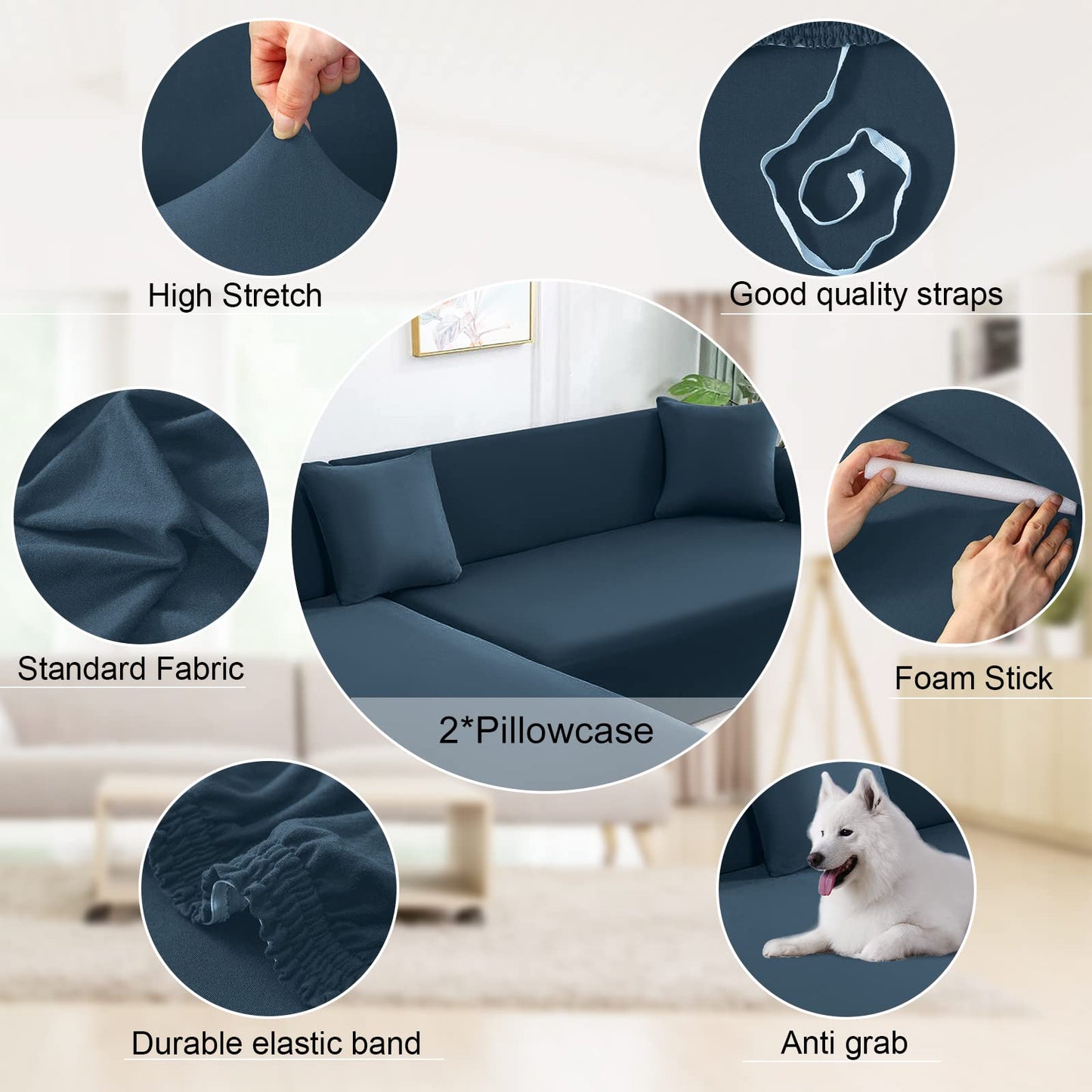 NAISI Couch Cover L Shape 2 Pieces Sofa Cover Soft Stretch Slipcovers with 2pcs Pillowcases Furniture Protector Sectional Couch Covers 3 Seater + 3 Seater(Teal)