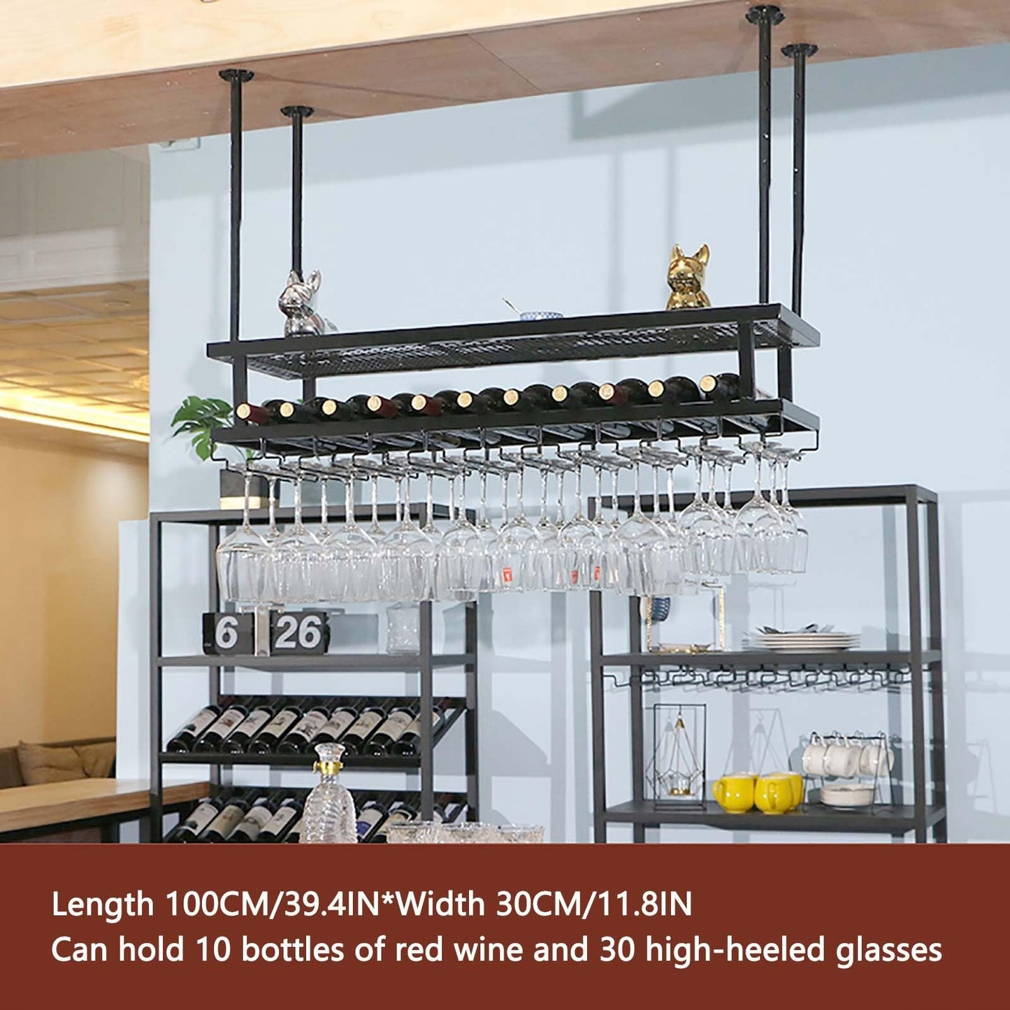 Vintage Industrial 2 Layer Shelf with Wine Bottle and Glass Rack Modern Metal Wine Holder for Bar Cafe Kitchen Ideal for Commercial Use in Restaurants Pantry and Wine Cellars