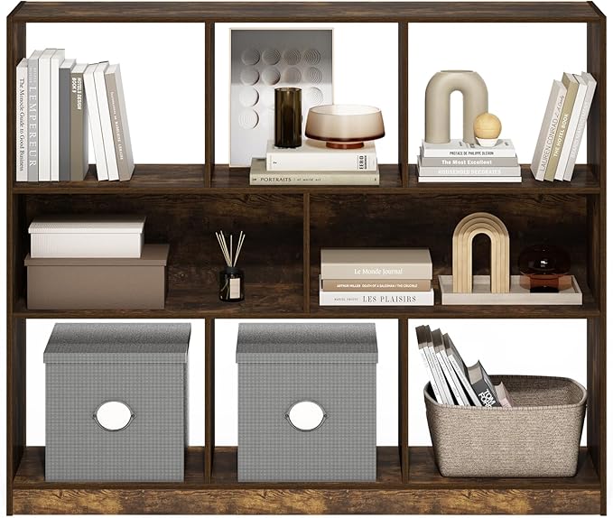 Furinno DALY Book Shelf, 8-Cube Bookshelf, Horizontal Cube Storage Organizer