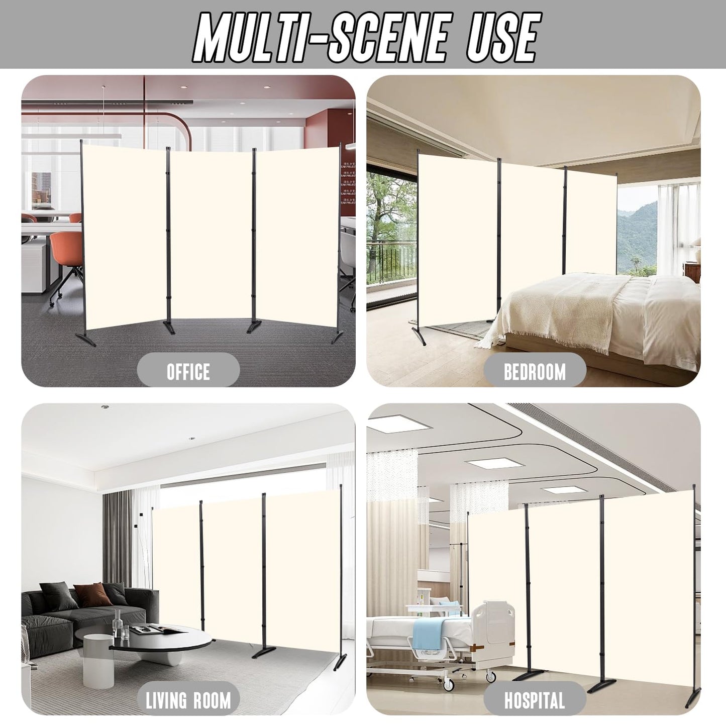 JVVMNJLK Indoor Room Divider, Portable Office Divider Room Divider Wall Divider Screen 3 Panel, Folding Partition Privacy Screen Walls Dividers for Room Separator 102" W x 71.3" H,Beige