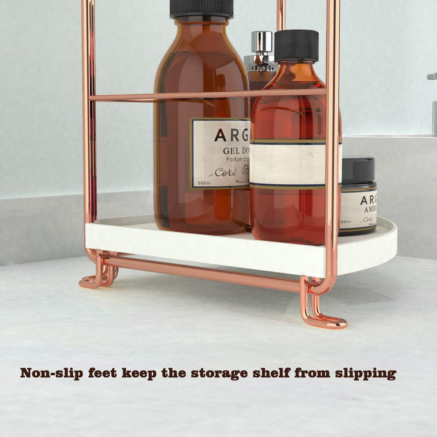 kaileyouxiangongsi 2-Tier Bathroom Countertop Organizer - Vanity Tray Cosmetic & Makeup Storage- Kitchen Spice Rack Standing Shelf - Corner Storage Shelf, Rose Gold