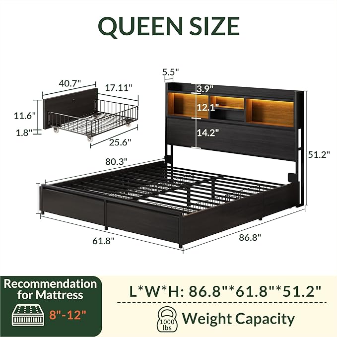 LARMACE Queen Size Bed Frame