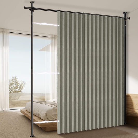 100% Blackout Room Divider Curtains Sets Grey W100 x L84 in 1 Panel No Drill Curtain Rods(H) 43-120×(W) 35-100 in for Bedroom Privacy Partition Separator
