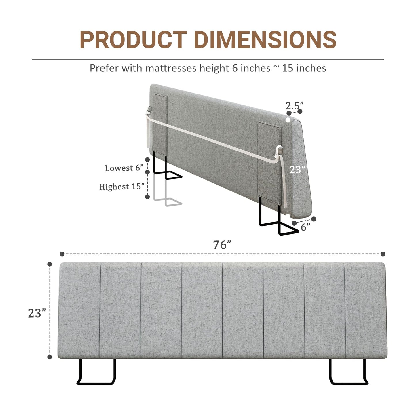 Liiwepo King Size Headboard Only-No Assembly, Upholstered Headboard King Size Linen Fabric Modern Style Headboards Extra-Thick, Light Gray