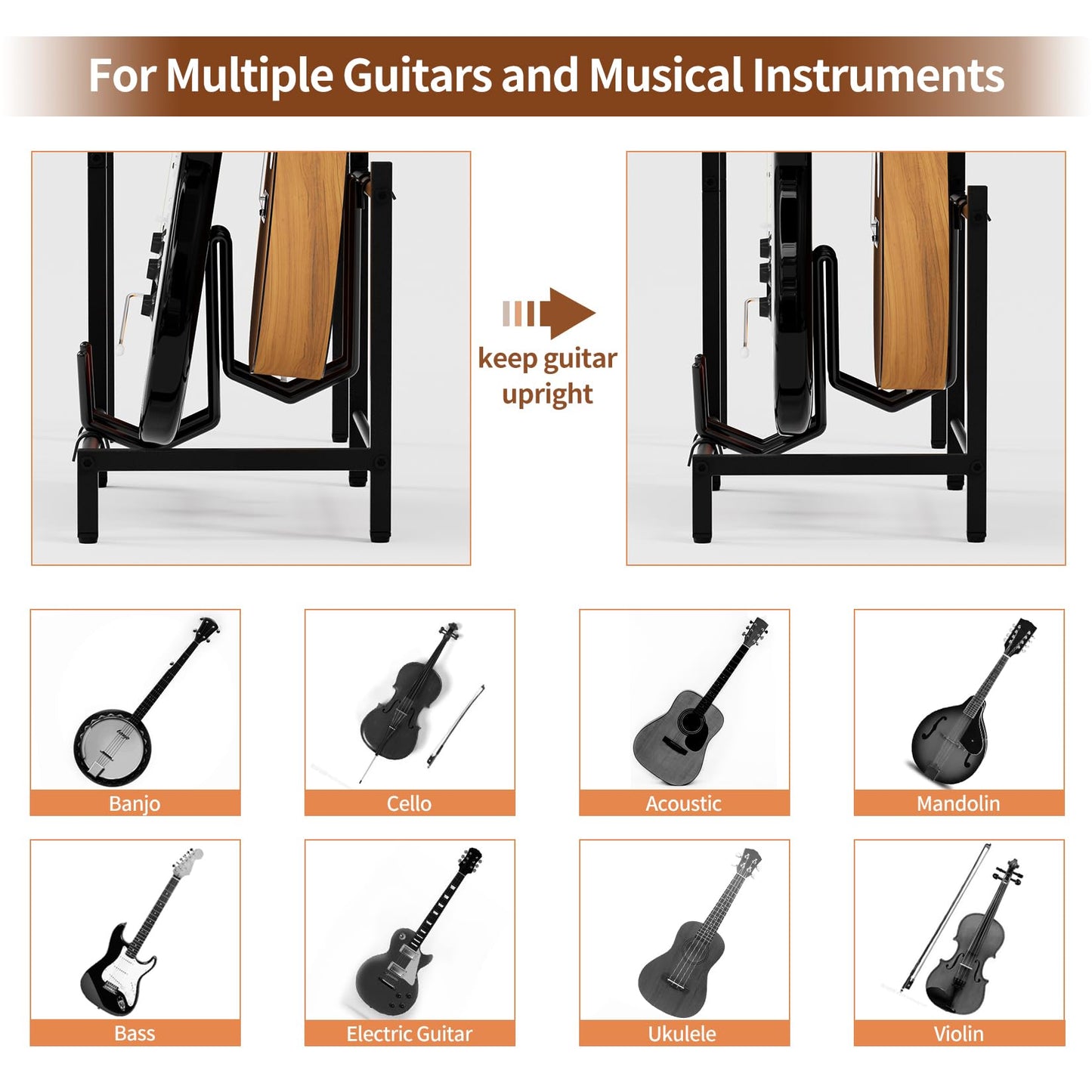 YAKANJ End Table with Guitar Stand,Record Player Stand,Vinyl Records Storage,2-Tier Guitar Stand for Acoustic, Electric Guitar,Bass,Turntable Stand Side Table for Music Room Studio Living Room-Black