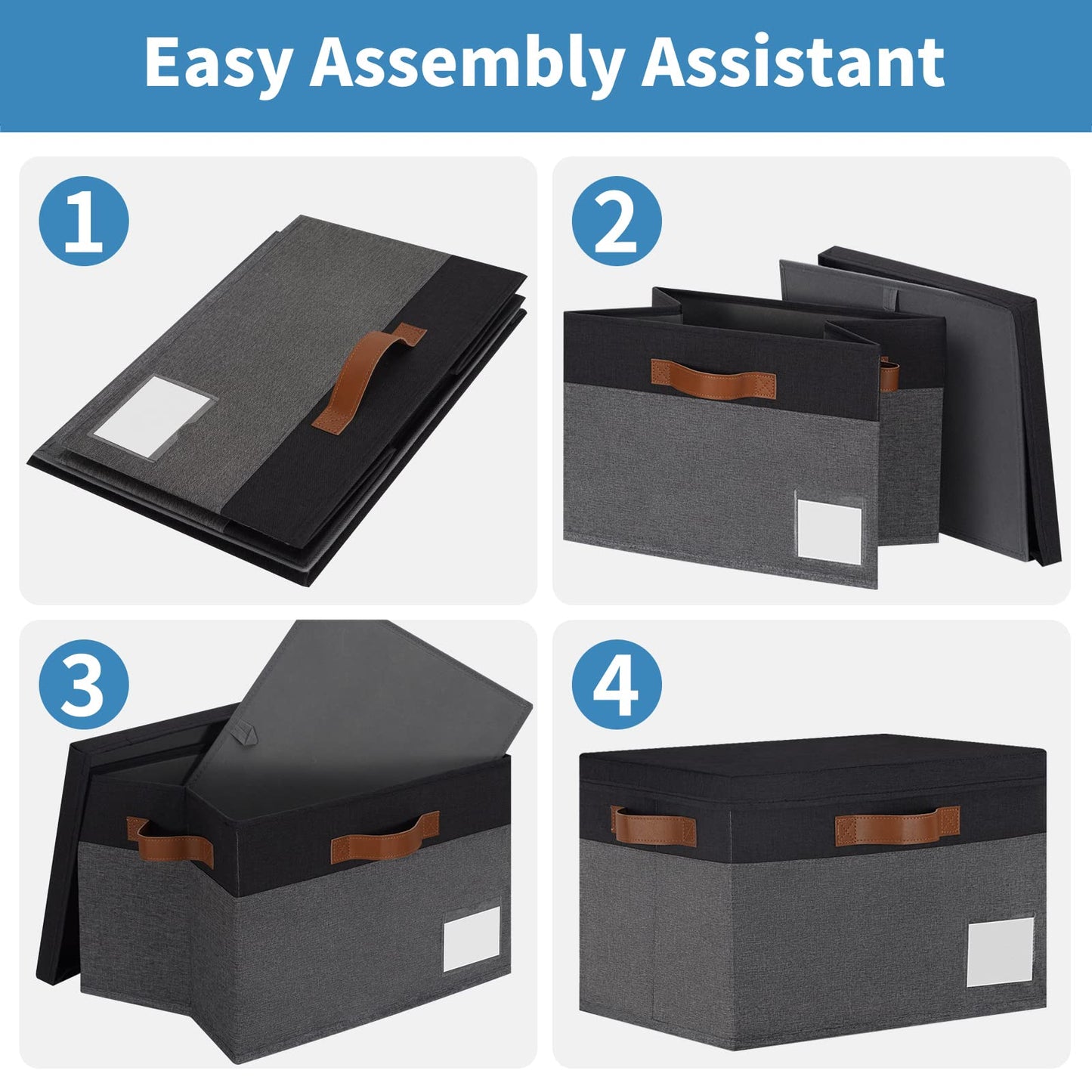 GhvyenntteS Extra Large Storage Bins with Lids, Foldable Fabric Storage Boxes with Lids and Handles, Storage Baskets with Lid and Label for Home Office (3 Pack, Grey&Black, 15.75" x 11.8" x 10.2")