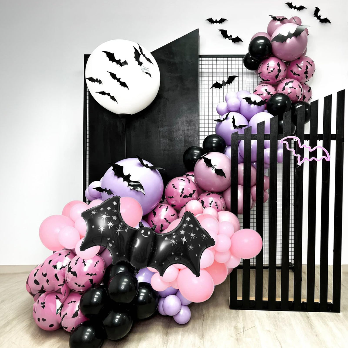 Halloween Balloon Arch Kit 102Pcs Hot Pink Purple Black Balloon Garland with Halloween Bat Foil Rose Red Balloons for Trick or Treat Day of the Dead Spooky Boo Ghost Haunted House Party Decorations