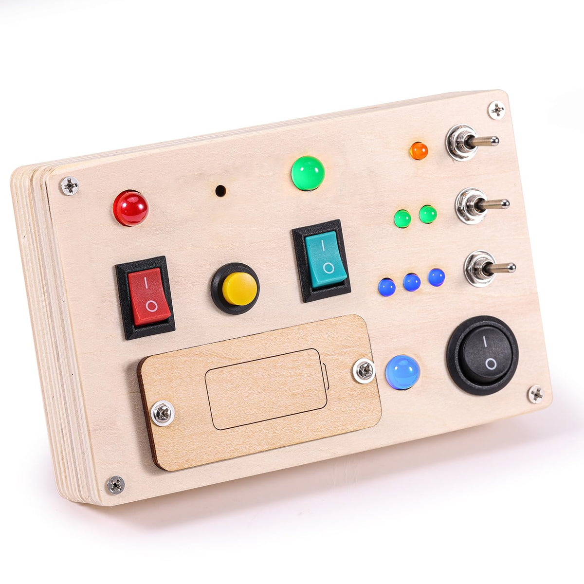 Espamig Busy Board Toddler Montessori Led Light Switch Busy Board Autism Sensory Wall Panel Fidget Board Wooden Toys for Toddlers 1-3