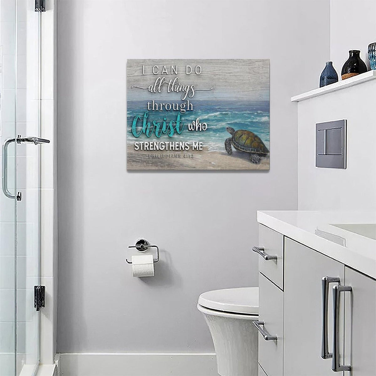 Christian Turtle Wall Art Inspirational Bible Verse Pictures Wall Decor Beach Ocean Canvas Prints Framed Modern Painting Artwork for Bedroom Office Living Room Bathroom Dining Room 16"x12"