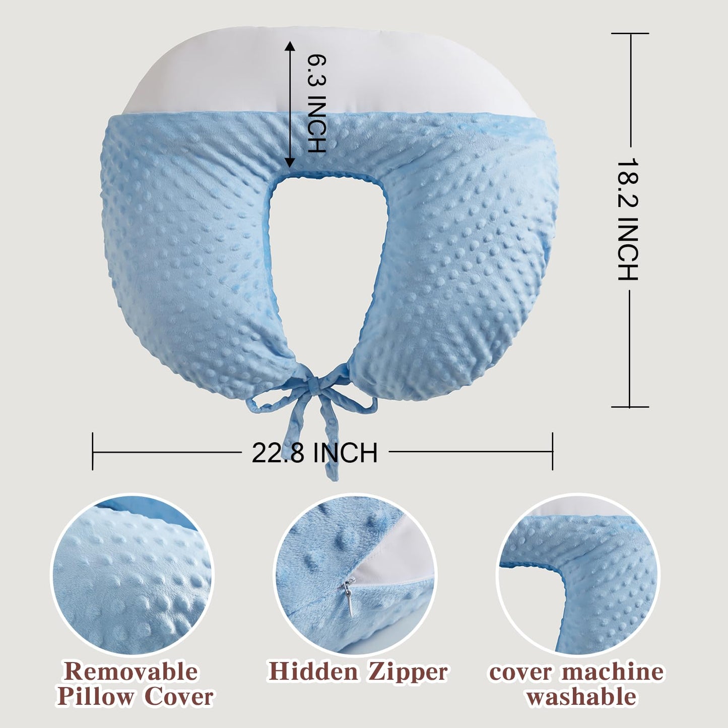 RUSHANPEACE Reading Pillow for Gaming Reading Crochet, U Shaped Arm Support Pillow with Removable Cover Reducing Arching Neck for Adult Reading and Working Sitting on Bed Sofa for Arm Rest (Blue)