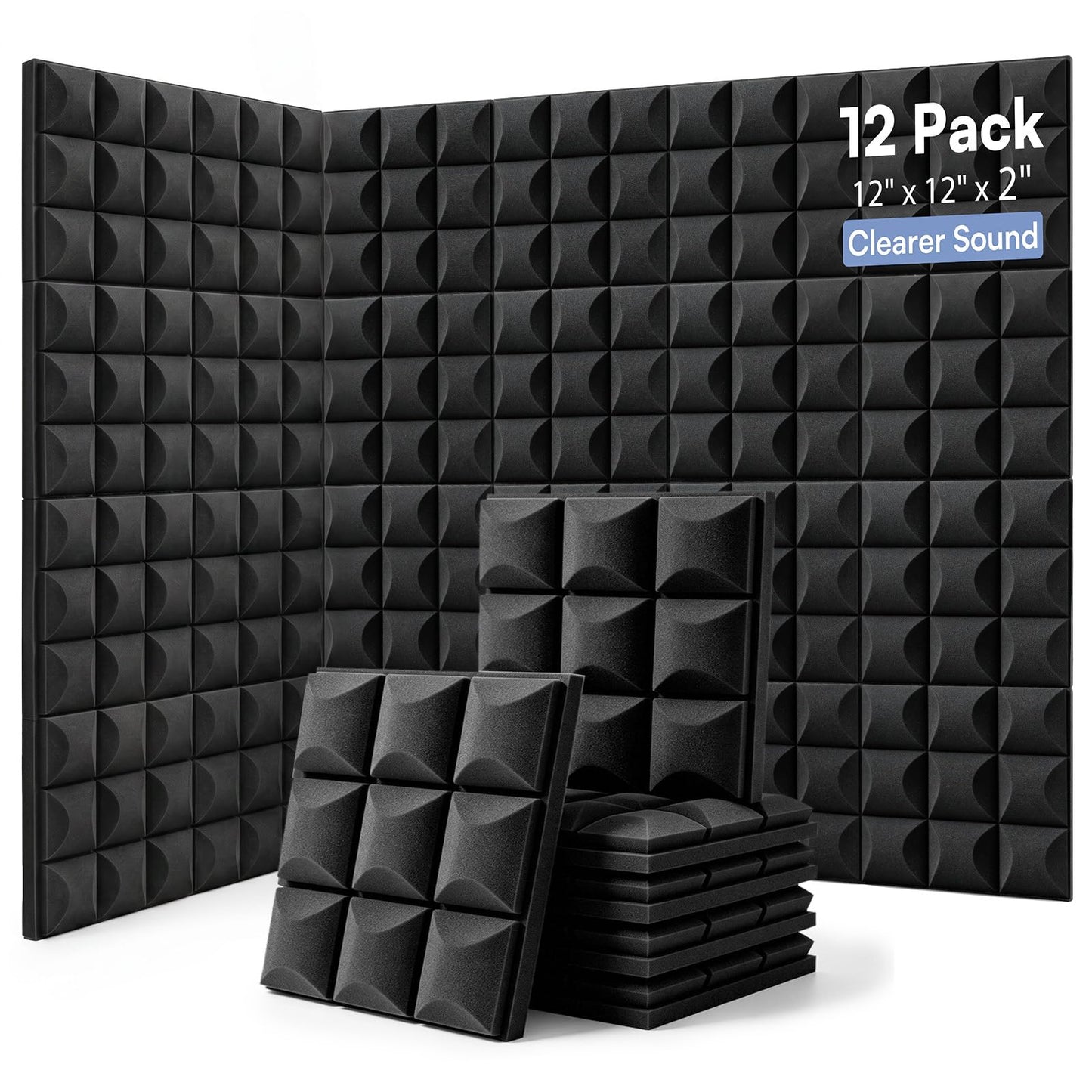 GUERRI 12 Pack Acoustic Foam Panels 12" x 12" x 2" Mushroom Design Sound Proof Foam Panels High Density Sound Absorbing Foam Echo Reduction for Wall, Home Studio, Recording & Gaming