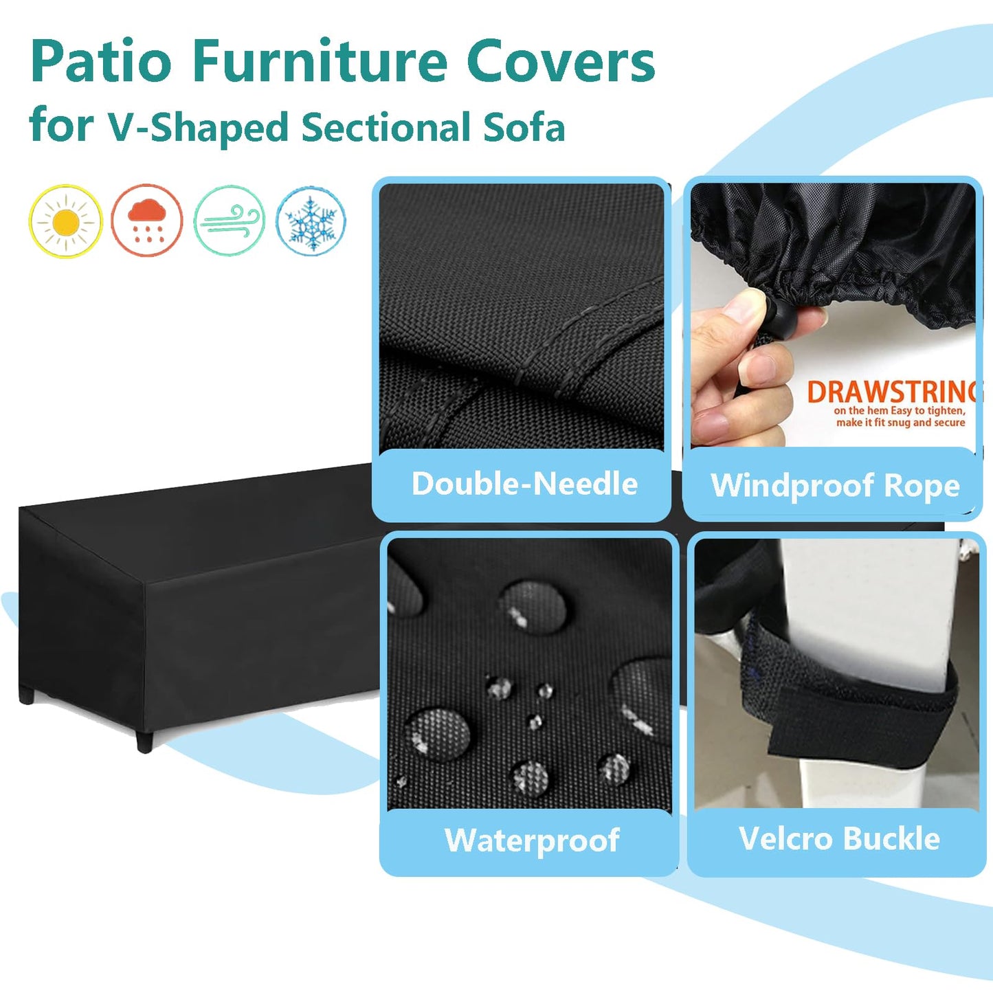 Oslimea Patio V-Shaped Sectional Sofa Cover 85" x 85" 600D Heavy-Duty Patio Furniture Cover Garden Couch Protector for Deck, Lawn and Backyard
