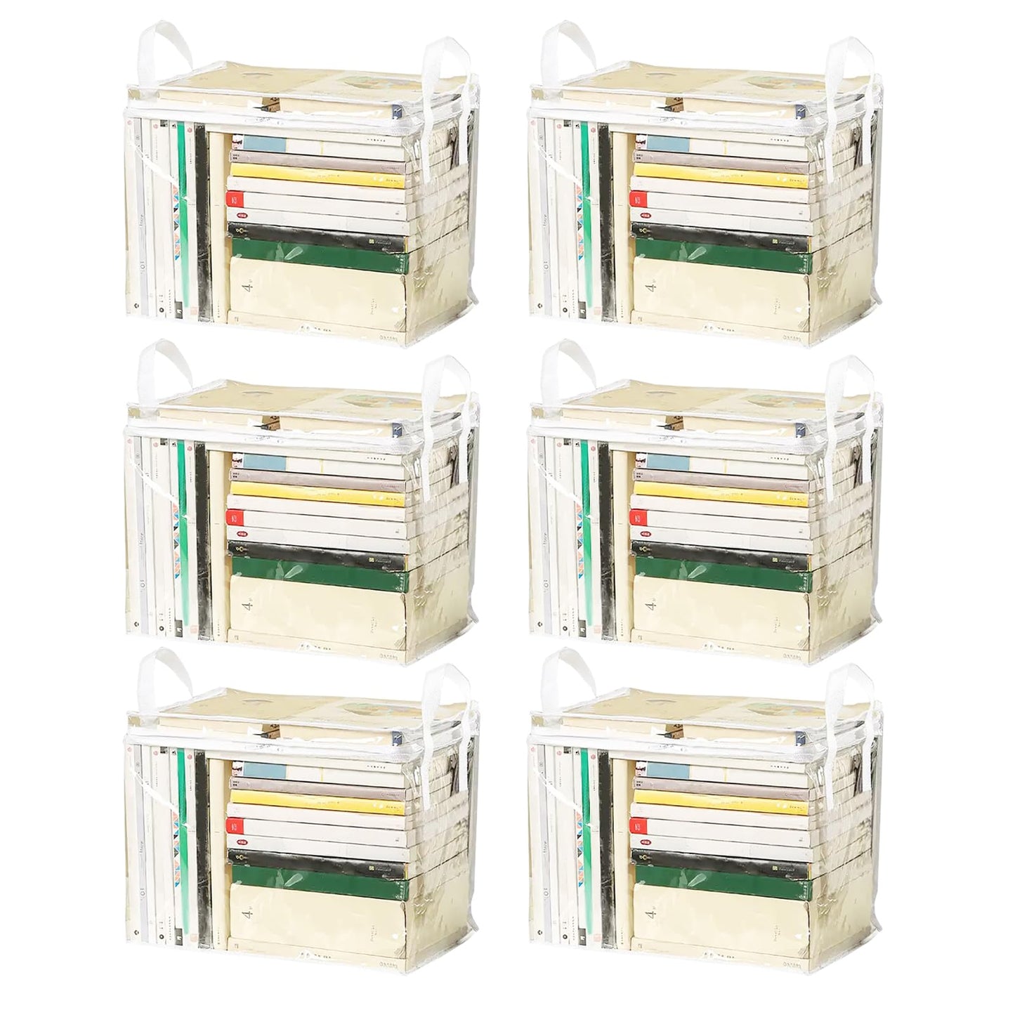 6-Pack Extra Large Clear Book Toy Storage Bags Plastic Comic Books Organizer Collapsible Book Display Case with Lid and Lifting Handle Suitable for Books and Toys,Size38x24x32cm/15x9x13inches