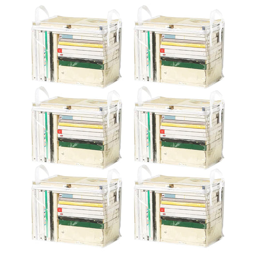 6-Pack Extra Large Clear Book Toy Storage Bags Plastic Comic Books Organizer Collapsible Book Display Case with Lid and Lifting Handle Suitable for Books and Toys,Size38x24x32cm/15x9x13inches