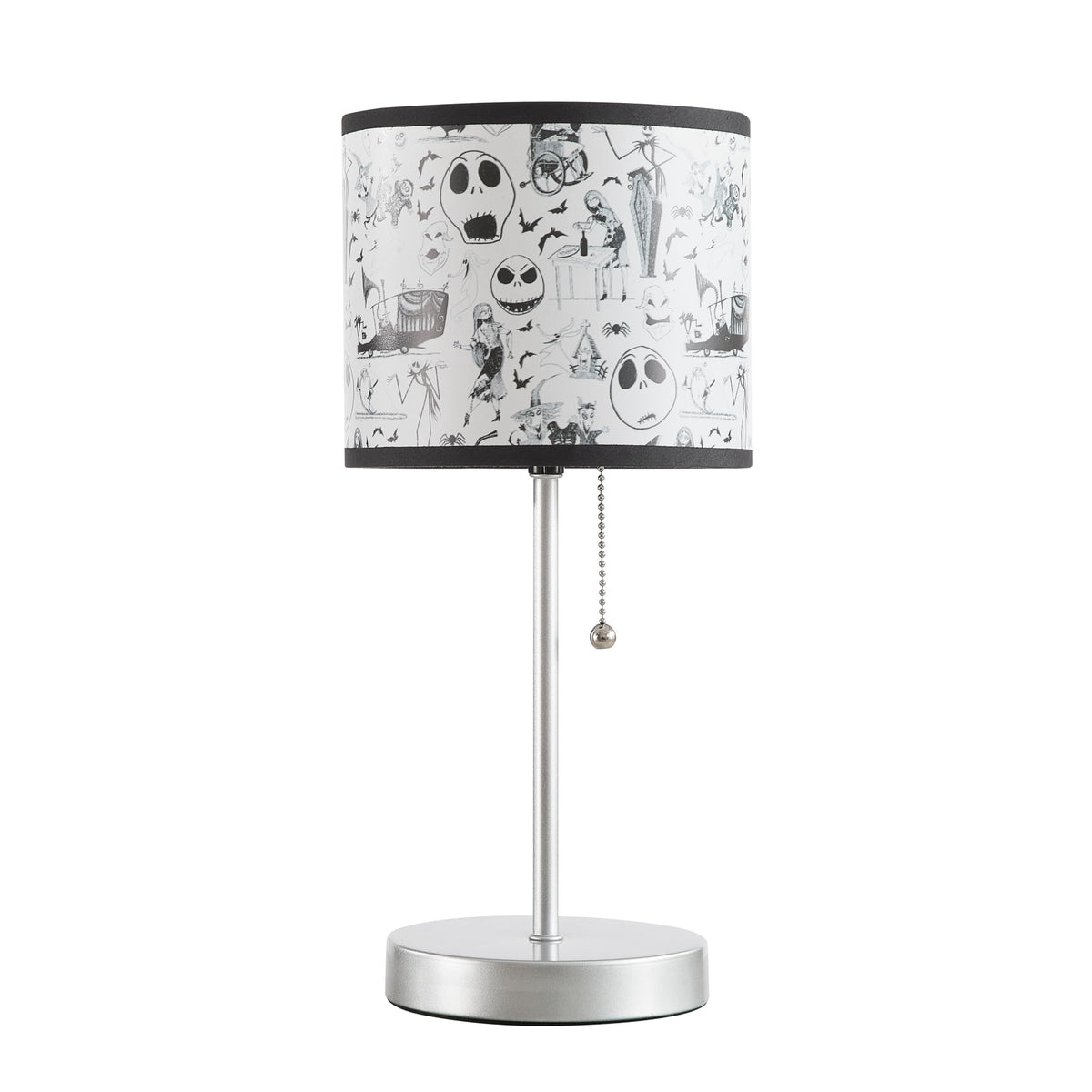 Idea Nuova Table Lamp for Kids, Stick Lamp with Printed Shade & Pull Chain, Bedroom or Nursery Nightstand Lighting,Nightmare Before Christmas