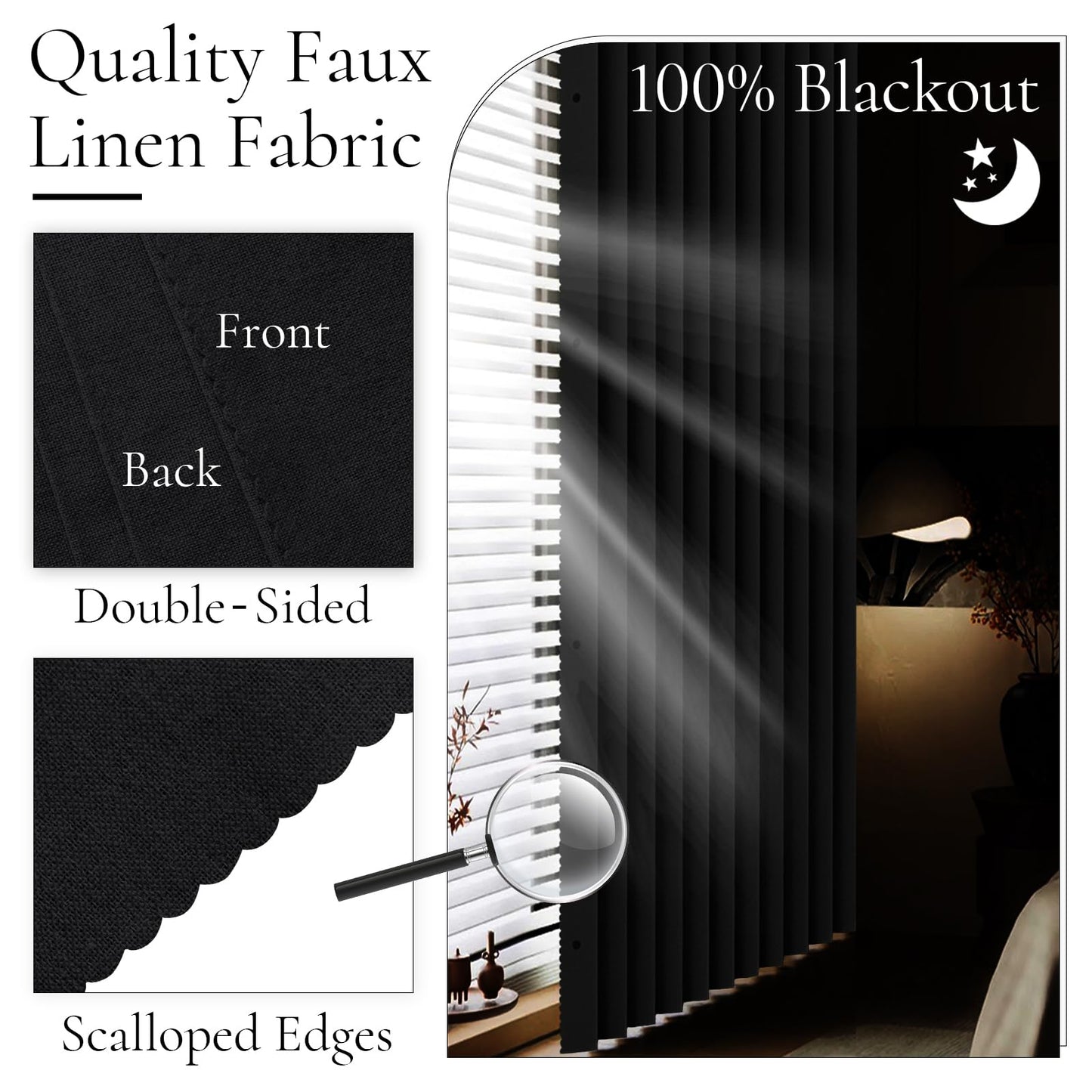 HMYI Blackout Faux Linen Pinch Pleat Curtain - Heavyweight, Light Reducing, Privacy Assured for Bedroom/Theater/Office, 1 Panel, W52 x L96, Black