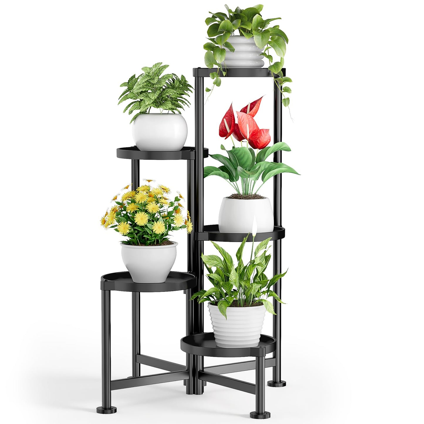 Kitsure Plant Stand Indoor & Outdoor - 5-Tier Plant Shelf with Deep Trays & Leveling Feet, Easy Assembly, Space-Saving Tiered Plant Stand for Bedroom, Living Room, Porch, Black