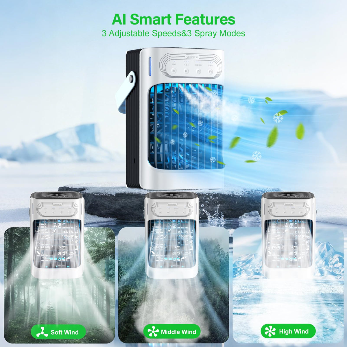 Portable Air Conditioners Cooling Fan, 800ml Mini Air Conditioner Portable AC Unit with 3 Cool Mist & Speeds, 7 Night Light & 2-8H Timer, Personal Air Cooler for Bedroom Office Camping