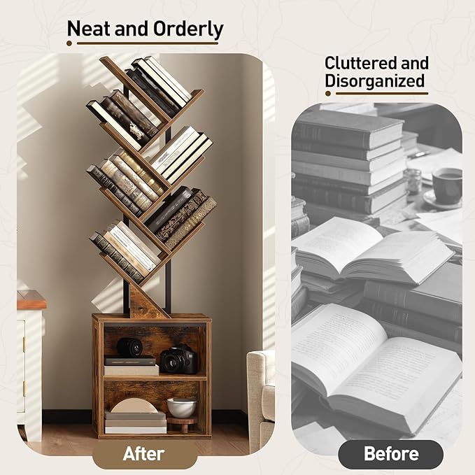RALGEND Tree Bookshelf, 6 Tier Bookcase