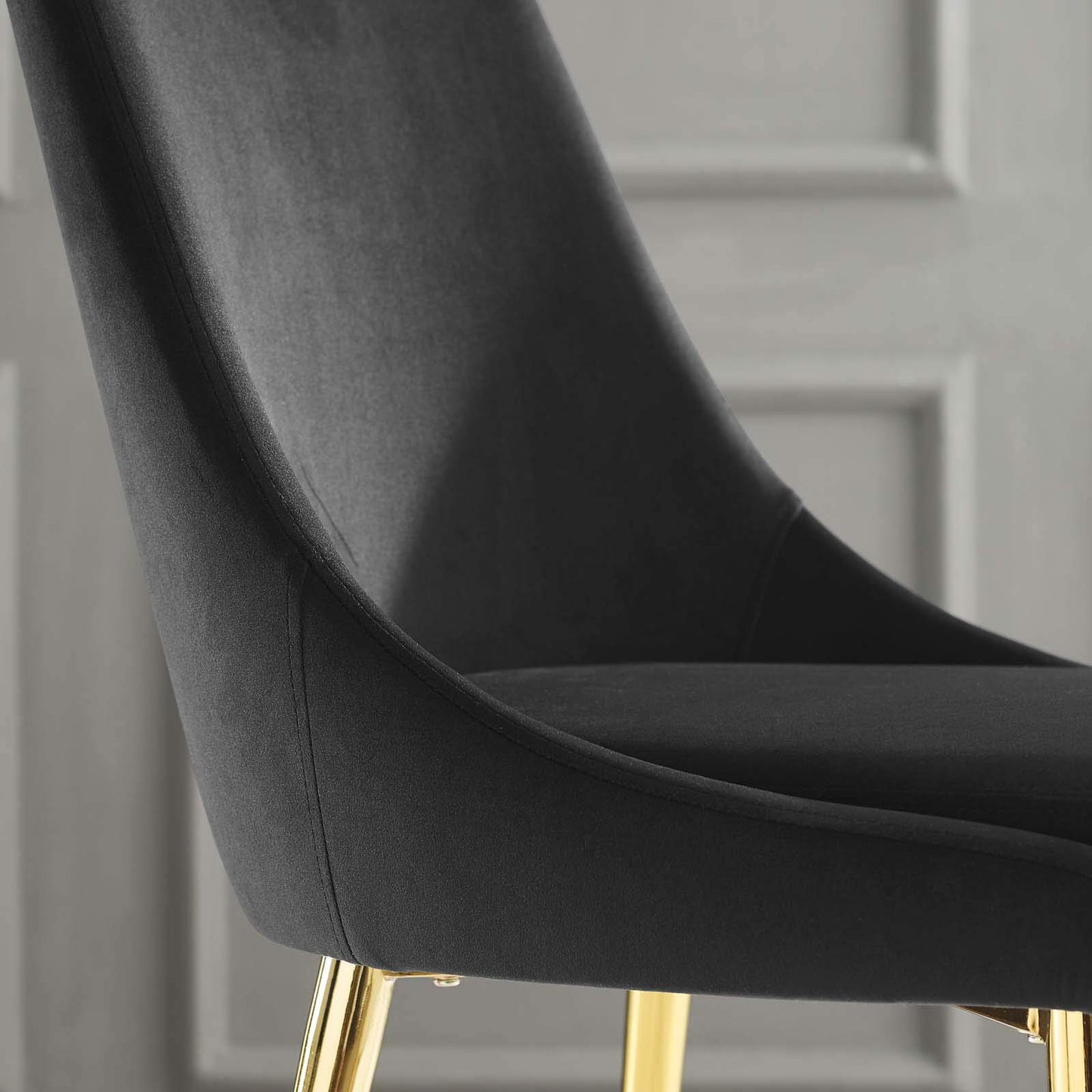 Modway Viscount Performance Velvet Dining Side Chair with Gold Stainless Steel Legs in Black