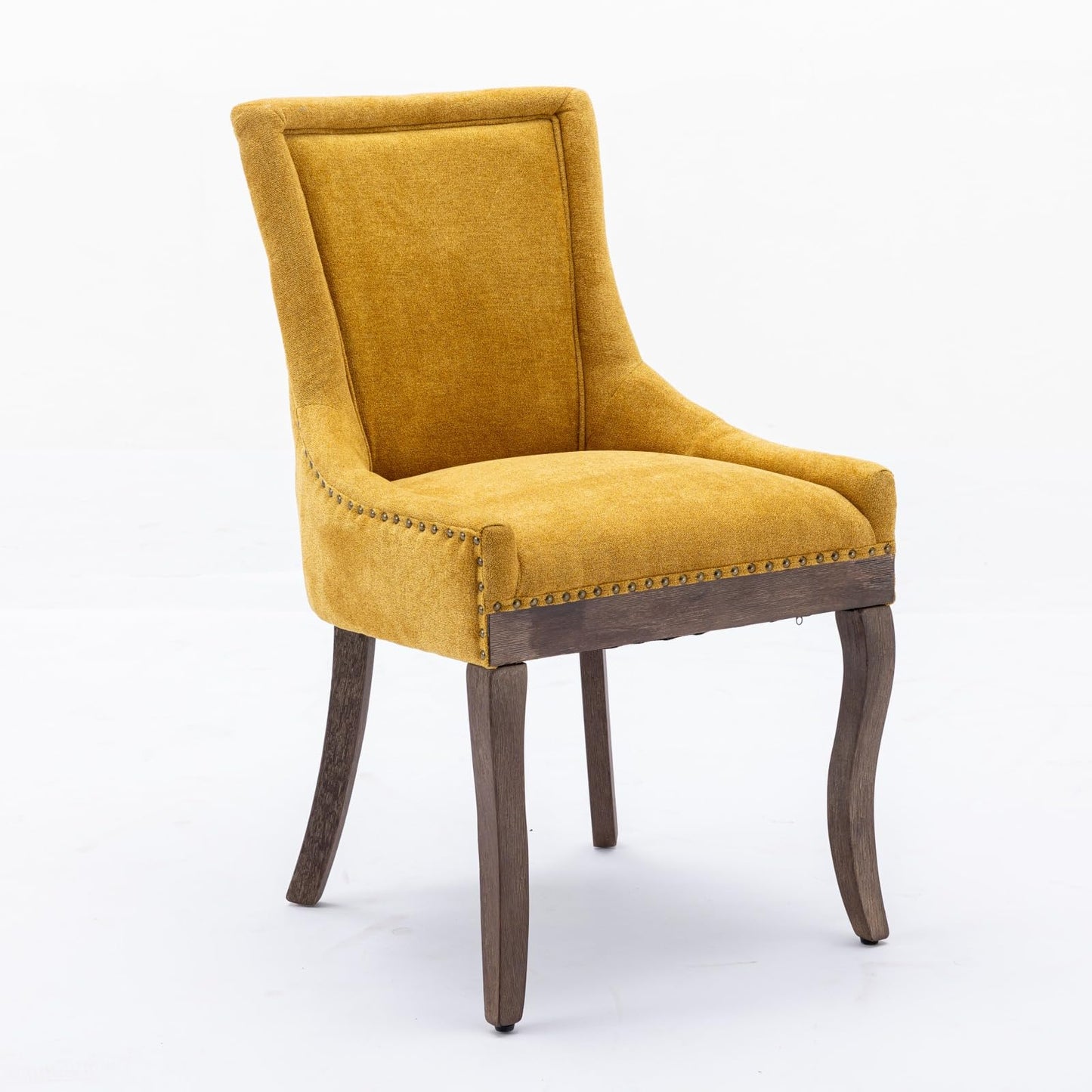 Ball & Cast Mid-Century Upholstered Dining Chairs Set of 2, Thickened Fabric Wingback Kitchen Chairs with Bronze Nail Head & Toned Solid Wood Legs, Golden