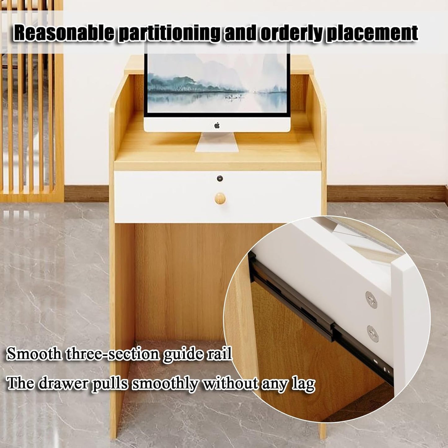 Reception Desk for Spaces with Lockable Drawer, Compact Office Counter Desk Counter Modern Front Lockable Drawers,Modern L-Shaped Reception Desk - Stylish Checkout Counter for Office, Restau