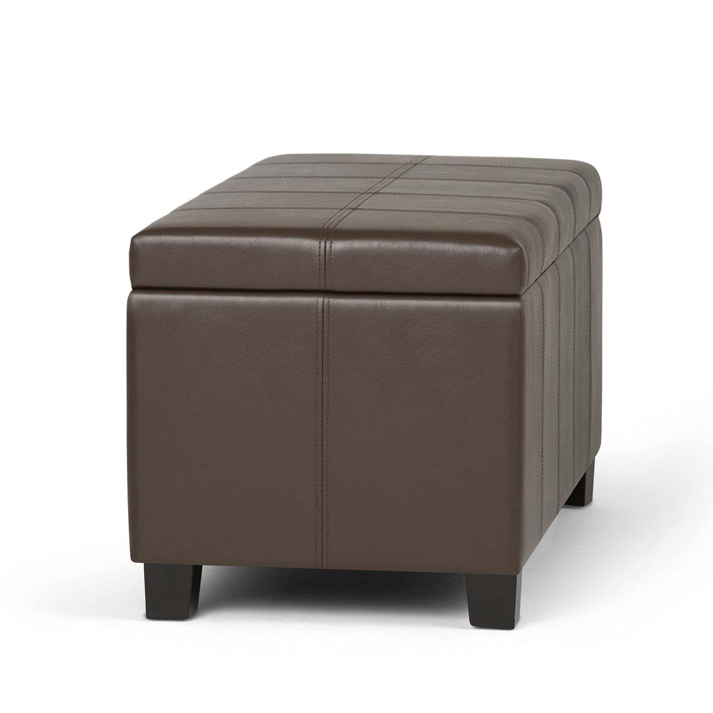 SIMPLIHOME Dover Storage Ottoman Bench - 36 inch Wide Upholstered Vegan Leather Rectangular Lift-Top Ottoman in Chocolate Brown, Contemporary Bench for Living Room with Safety Hinges